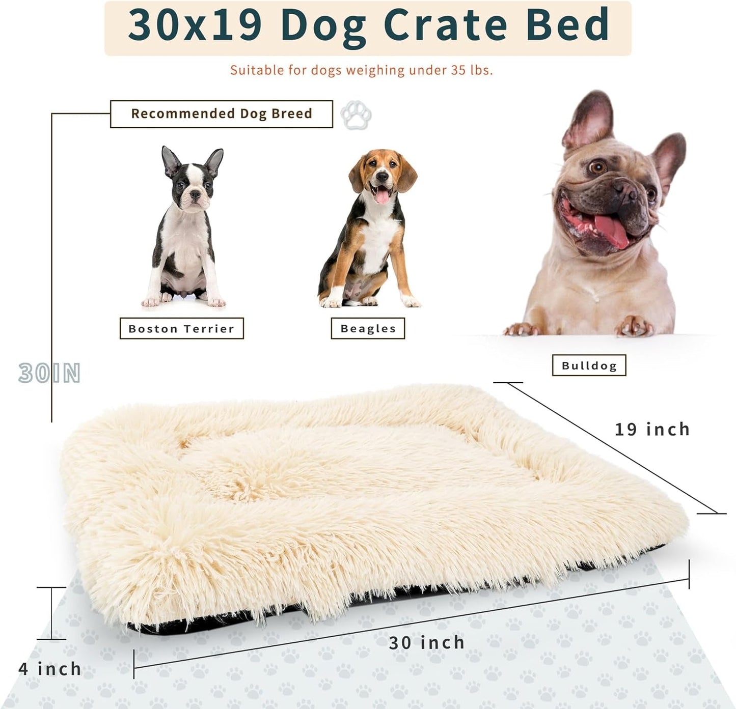 Dog Bed for Crate Washable 30 Inch,Crate Beds for Medium Dogs Calming Sleeping anti Anxiety,30X19 Dog Crate Bed for Kennel Cage Travel Car Truck Rectangle Fluffy Soft Cozy Comfy Comfortable