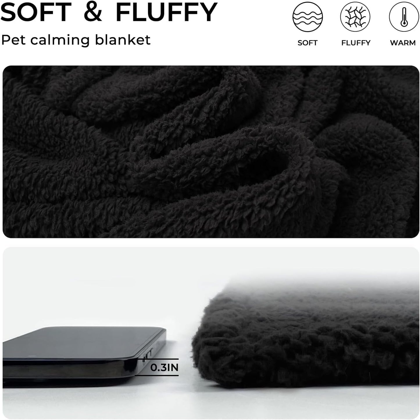 1 Pack 3 Calming Blankets Fluffy Premium Fleece Pet Blanket Soft Sherpa Throw for Dog Puppy Cat Black Small (23”X16'')