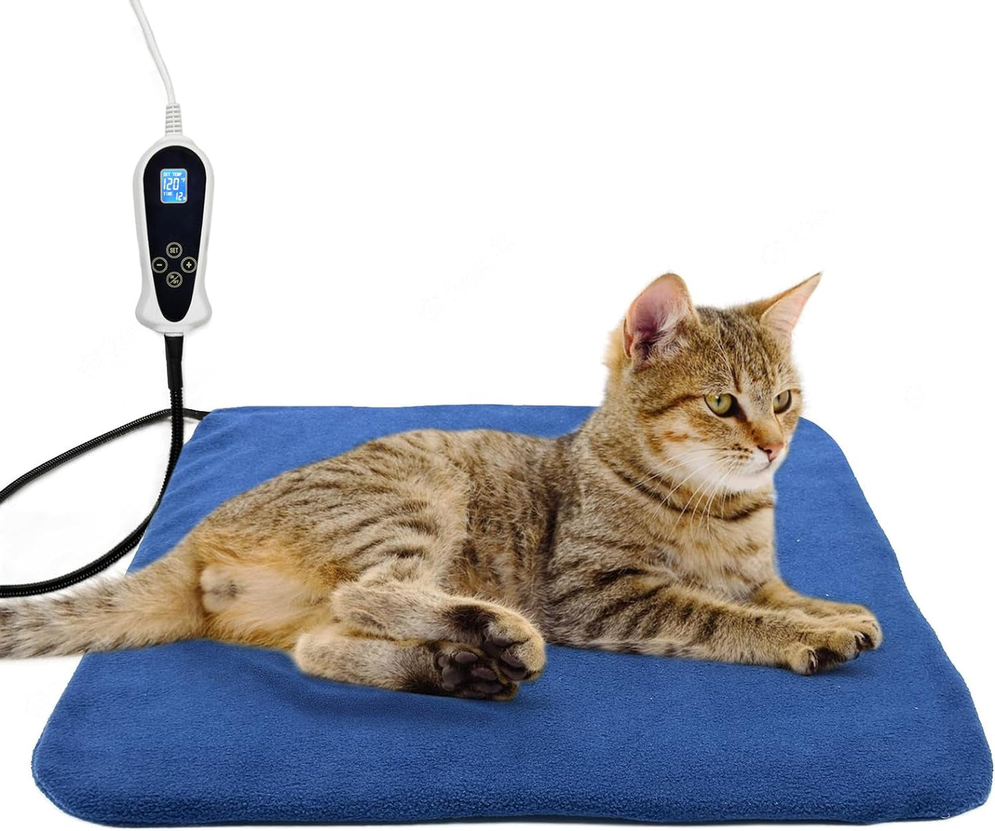 Cat Heating Pad,Heated Cat Bed Indoor Electric Warming Cat Bed,Upgraded Adjustable Controller,Waterproof Kitten Heating Pad with Chew Resistant Steel Cord(Pvc,Round-Ø15.5Inch)