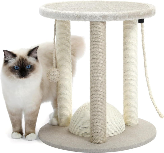 Made4Pets Cat Scratching Posts, Small Cat Tree for Indoor Cats, 4 in 1 Kitten Scratch Ball Toy, Soft Cat Bed Perch with Carpet Covered, 17" Cute Cat Tower Scratcher with Hanging Ball and Sisal Rope