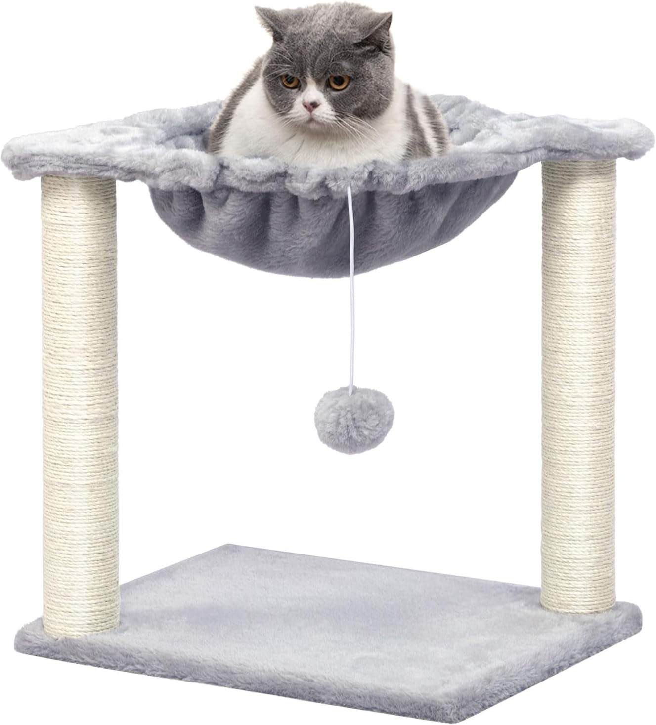 HOOBRO Cat Tree, Small Kittens Tower, 15.7 X 11.8 X 16.5 Inches, Hammock with Sisal Scratching Posts, Pet House Furniture, Light Gray LG08CT03