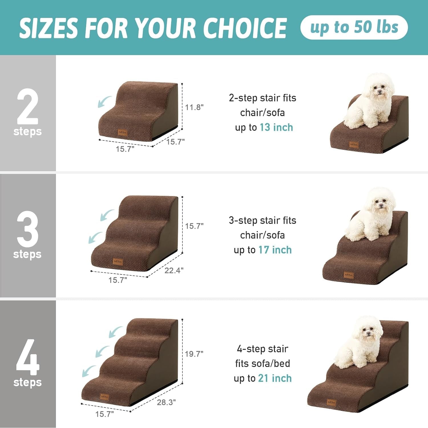 Dog Stairs Dog Steps Dog Ramp for Small Dogs and Cats,Pets Stairs Pets Steps with High Density Lightweight Sponge Suitable for High Beds Sofa(Brown,Four Steps)