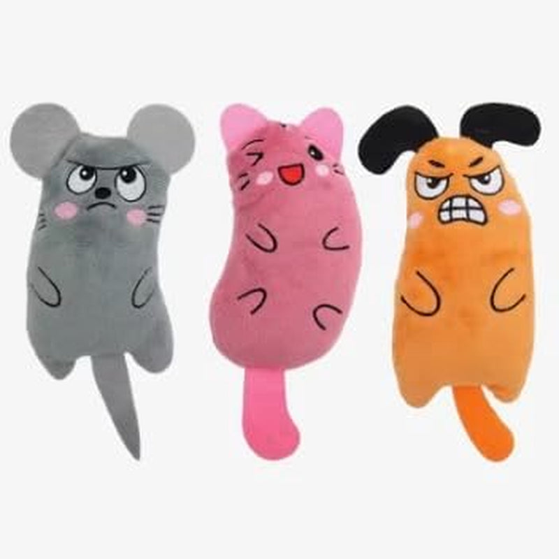 3-Pack Interactive Cat Chew Plush Toys with Catnip