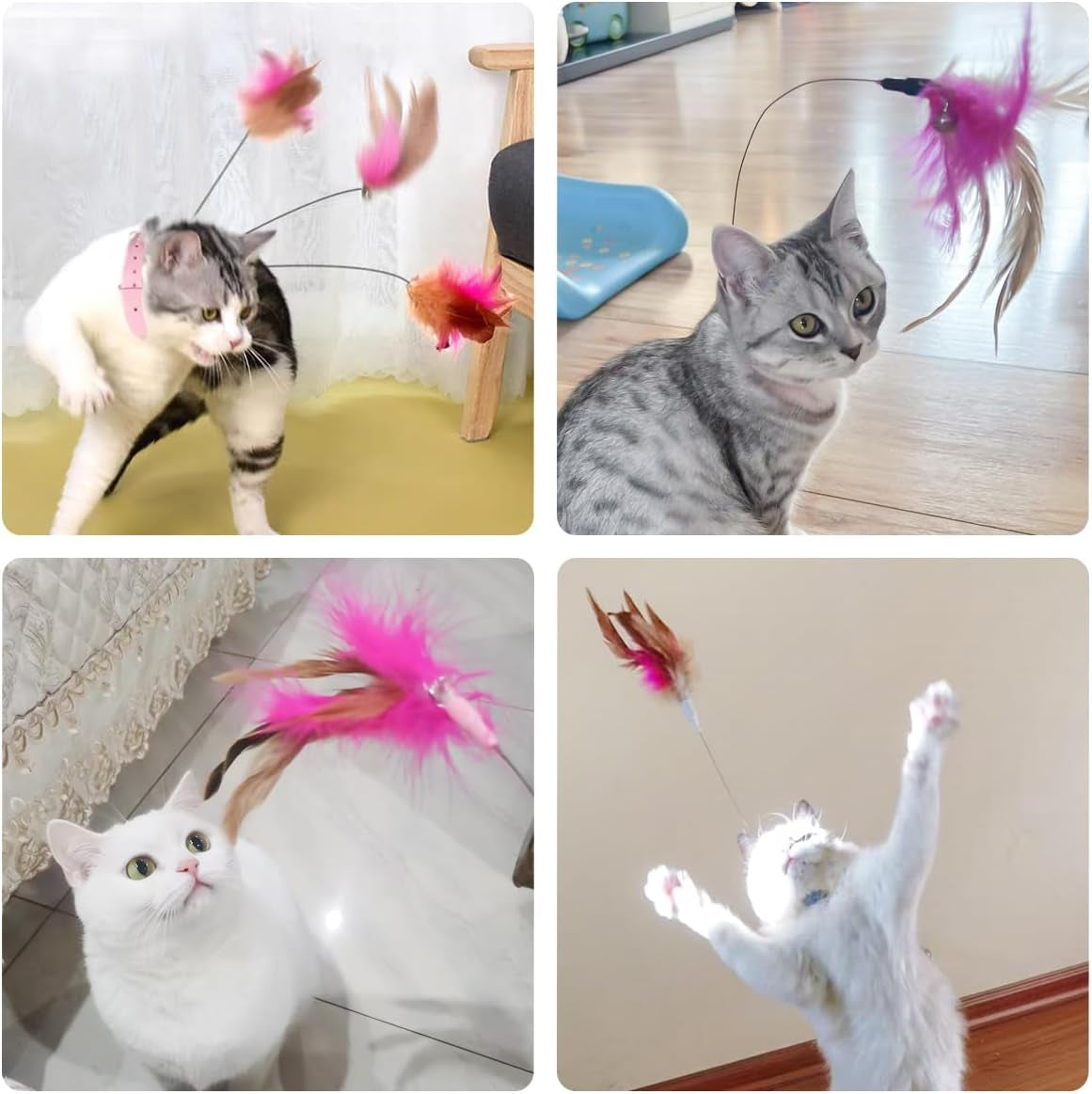 2Pcs Cat Collar Toy, Cat Feather Collar Toys,Cat Teasing Wand Silicone Collar Hands Free Toy with Bell and Feathers for Cats