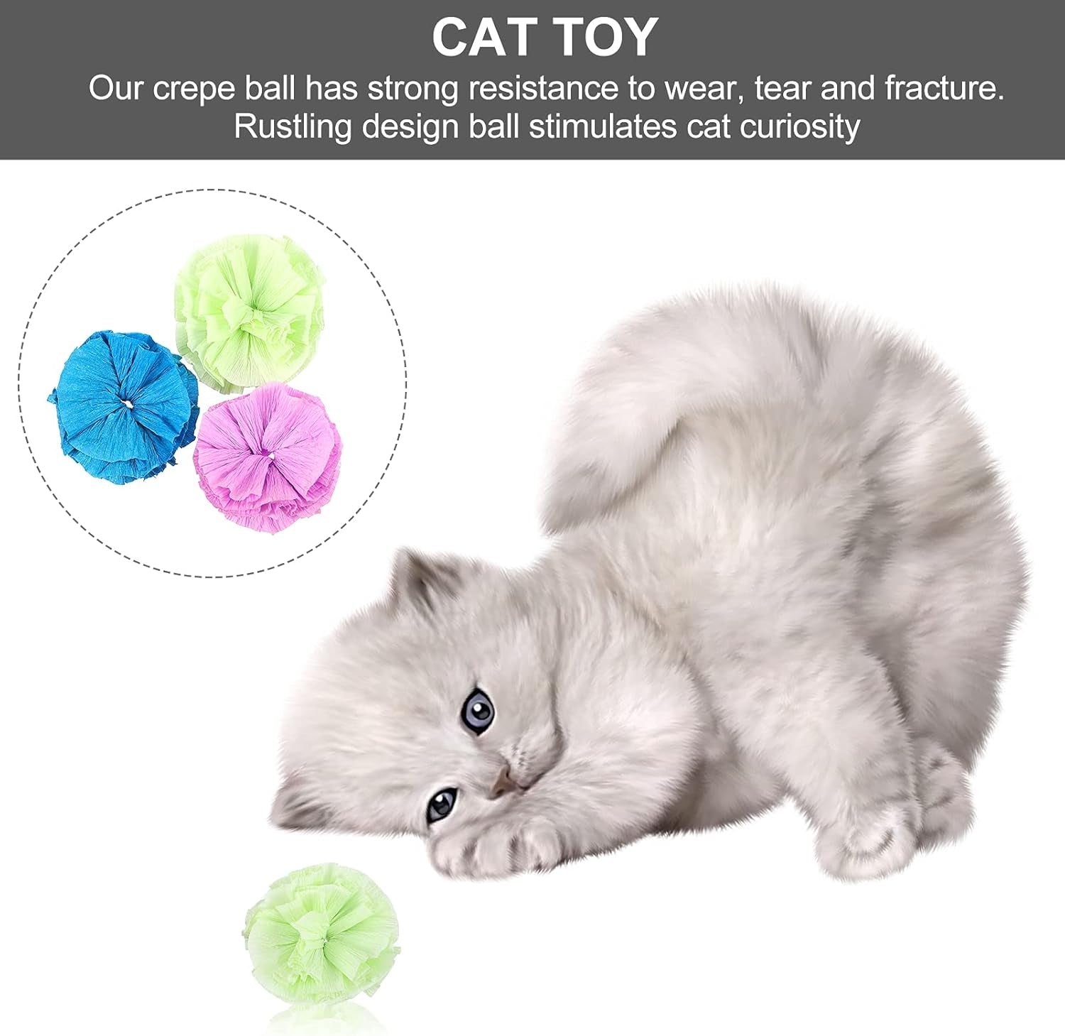 12Pcs Cat Crinkle Balls Toys Cat Paper Ball Toy Colorful Kitten Chewing Ball Kitten Biting Ball for Pet Interactive Supplies - Random Color