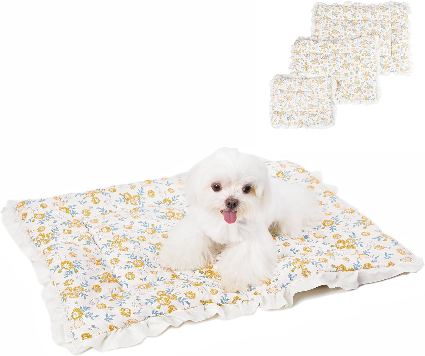 Floral Dog Dog Bed Mat Plush Kennel Pad Winter Warm Cat Sleeping Mat Anti-Slip Puppy Bed Thicken Dog Bed for Small Medium Soft Comfy Green Small