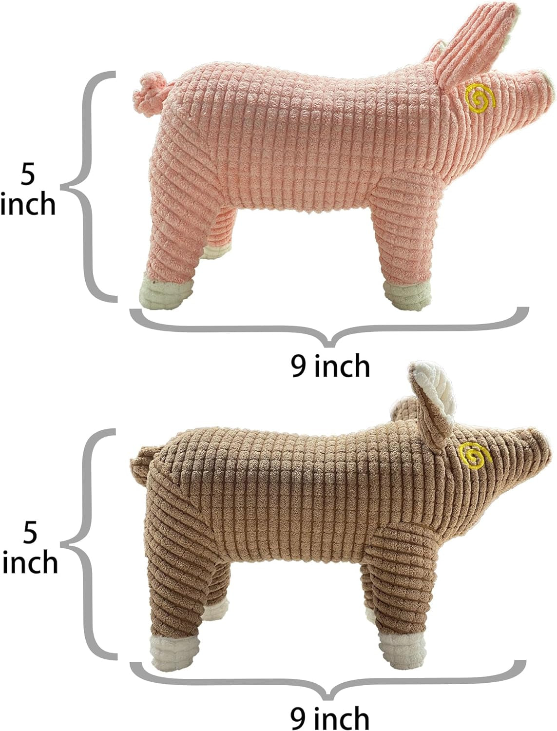 2 Pack Pigs Plush Toys for Dogs, Interactive Dog Toys for Dog Birthday, Squeaky Dog Toys for Gifts, Pink Pig Dog Toys Plush and Brow, Mothers Day Dog Mom Gifts.