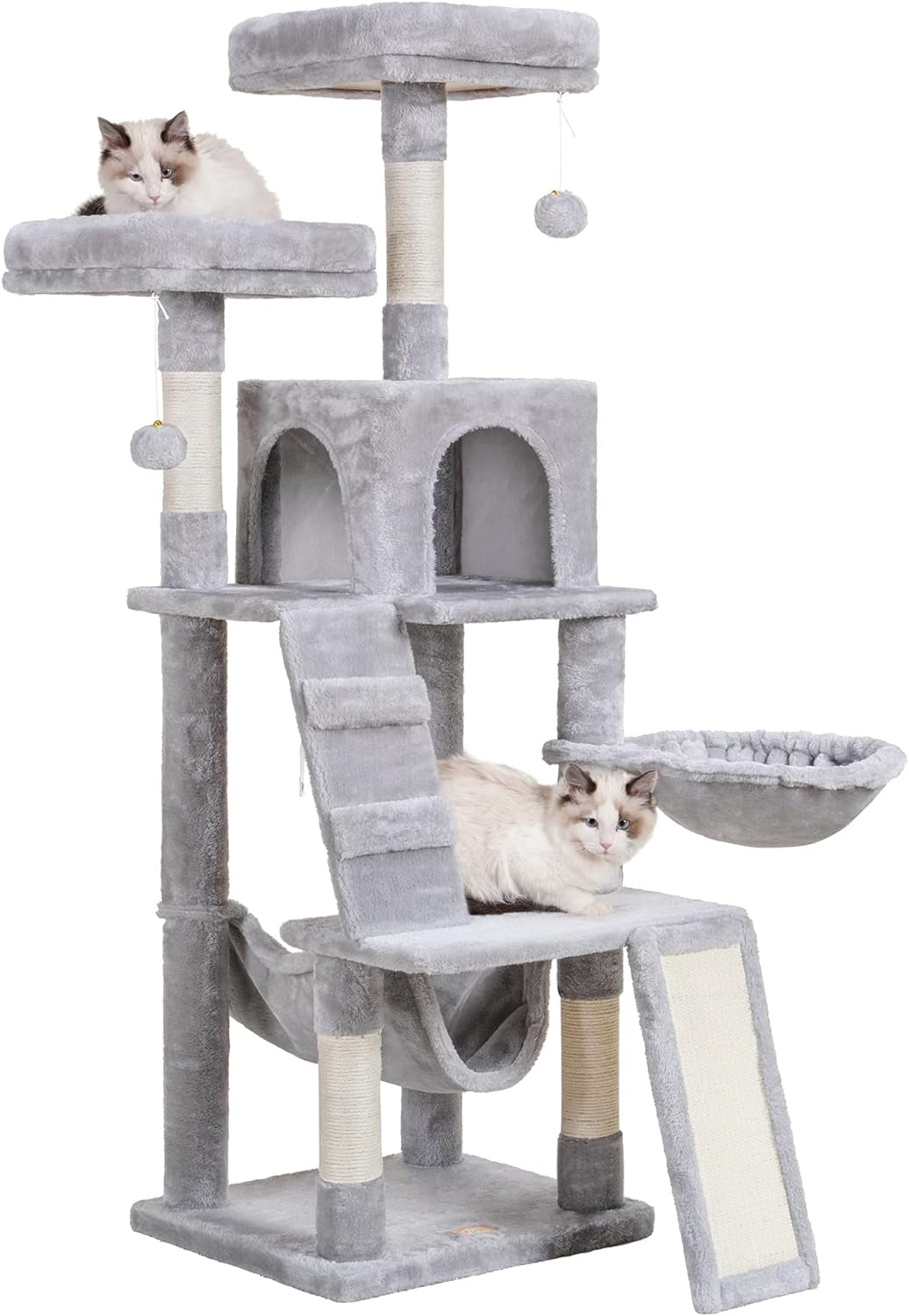 Heybly Cat Tree, Cat Tower for Indoor Cats,Multi-Level Cat Furniture Condo for Cats with Padded Plush Perch, Cozy Basket and Scratching Board Light Gray HCT014W