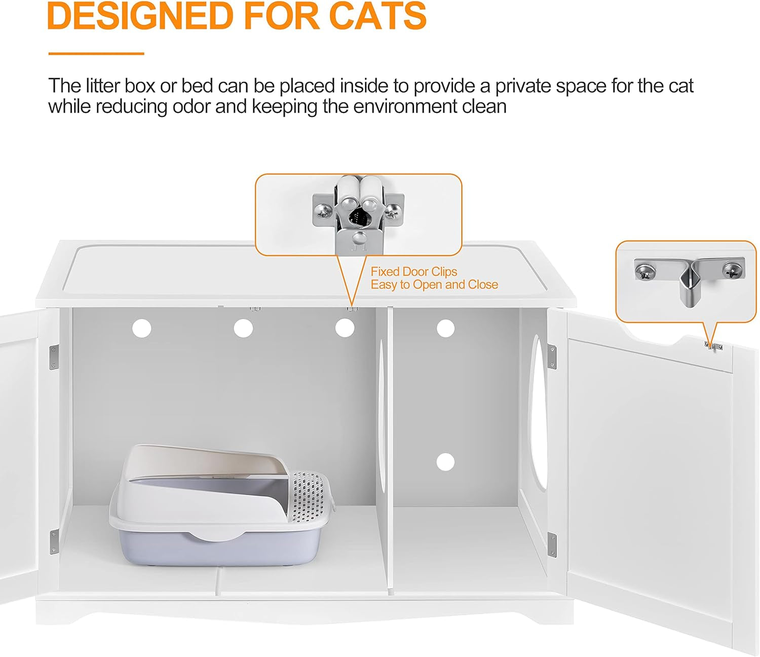 Yaheetech Cat Litter Box Enclosure, Cat Litter Box Furniture Hidden, Wooden Pet Crate Cat Washroom Storage Bench with Divider Home Litter Loo Indoor Cat House White