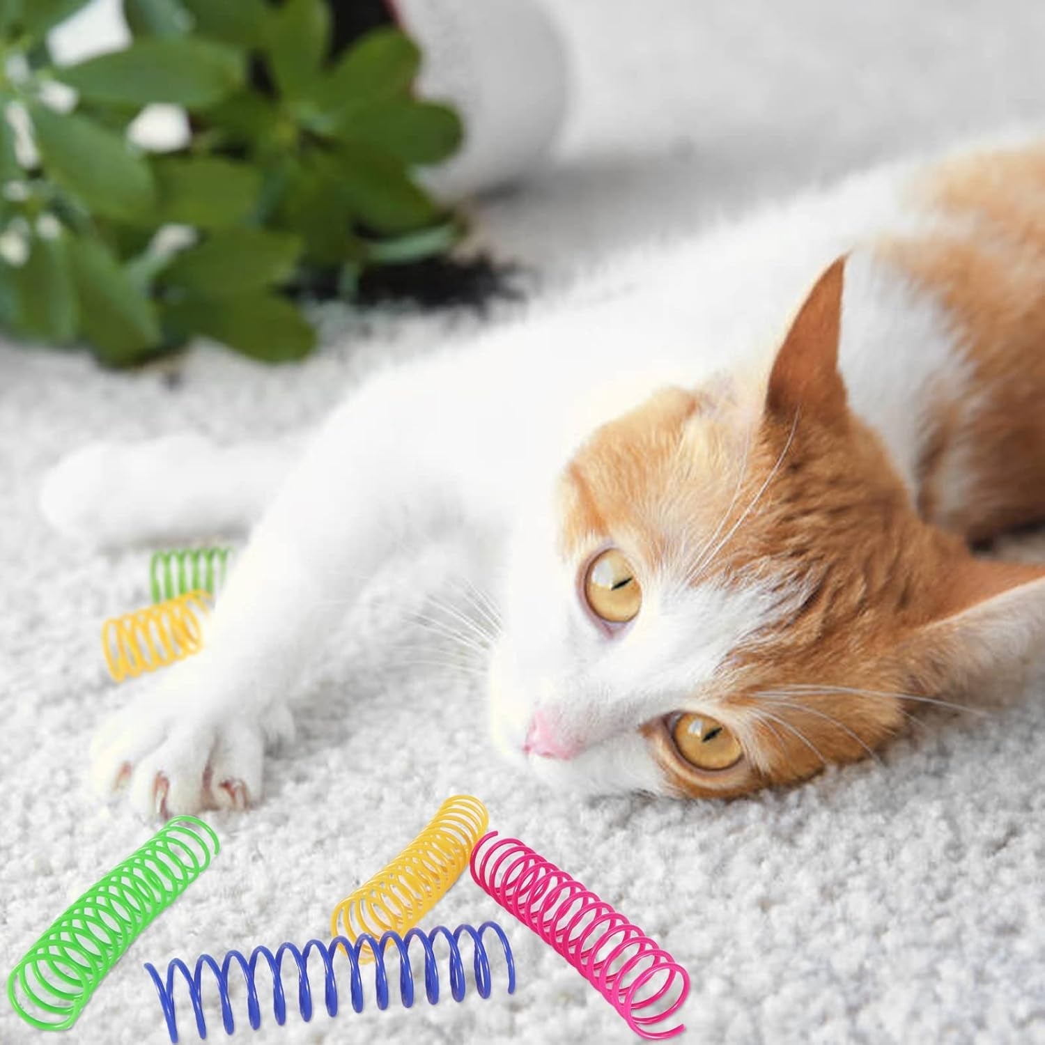 100 Pcs Cat Springs Toys, Cat Spiral Springs Colorful Interactive Cat Toys for Indoor Cats, Lightweight Durable Plastic Cat Spring Coil for Chewing, Swatting, Biting, Hunting Kitten Toys