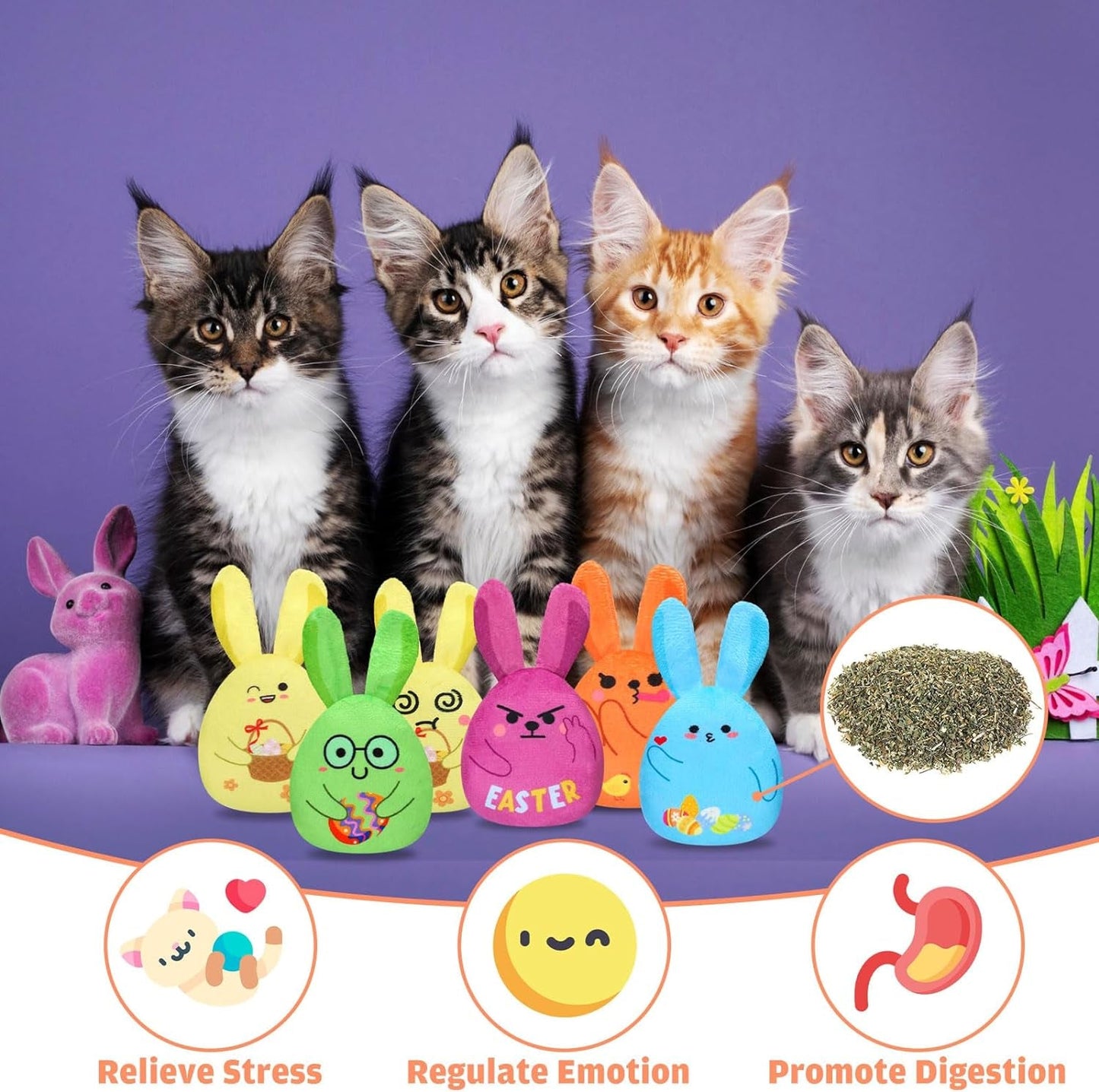 24 Pack Easter Cat Catnip Toys Chew Plush Bunny Toys Bulk Rabbit Cat Interactive Toys Boredom Relief Cat Toys Soft Teething Supplies Cat Chew Toys for Teething Chewing, Easter Pet Gift Set