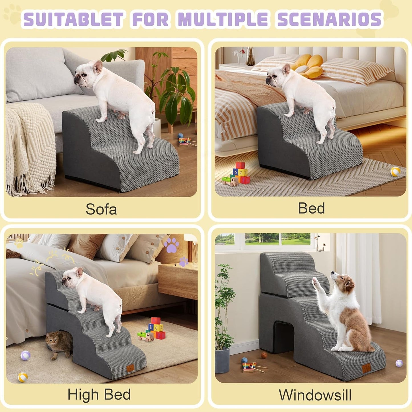 5 Step Dog Steps for Bed 30 Inches Height,Dog Stairs for Small Dogs,Pet Stairs for High Beds,Dog Ramp for Bed,Dog Steps for High Bed,Dog Steps for Couch,Pet Ramps for Small Dogs,Grey