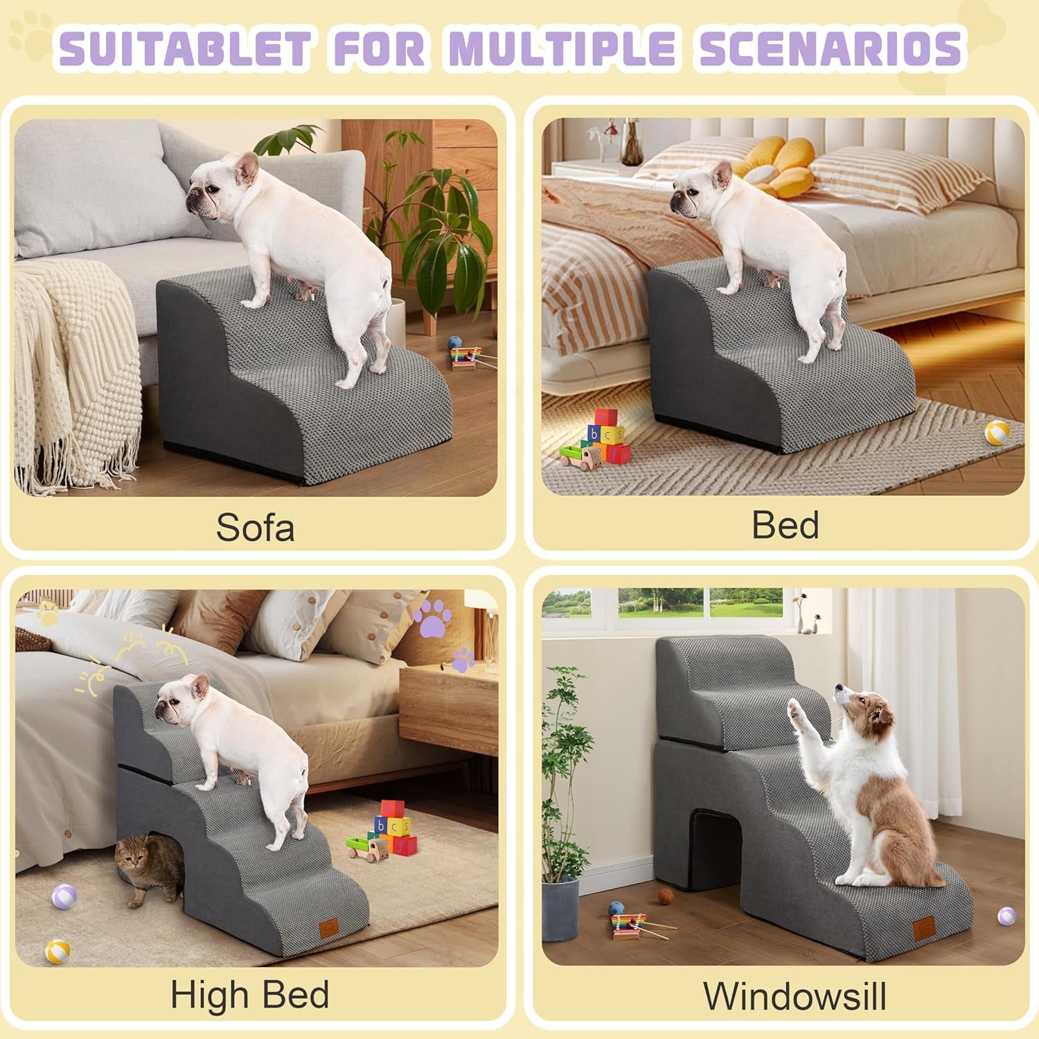 5 Step Dog Steps for Bed 30 Inches Height,Dog Stairs for Small Dogs,Pet Stairs for High Beds,Dog Ramp for Bed,Dog Steps for High Bed,Dog Steps for Couch,Pet Ramps for Small Dogs,Grey