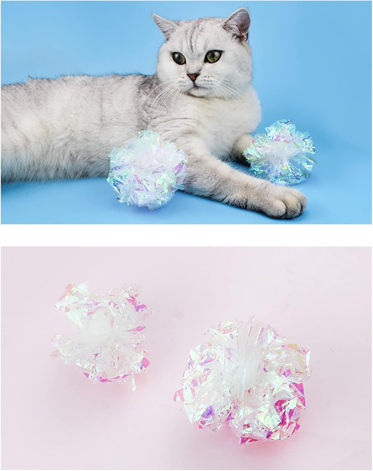 2Pcs Crinkle for 2 Inches Colorful Stress Toy Lightweight Shining Dye Free Ball for Cats for Play Toys