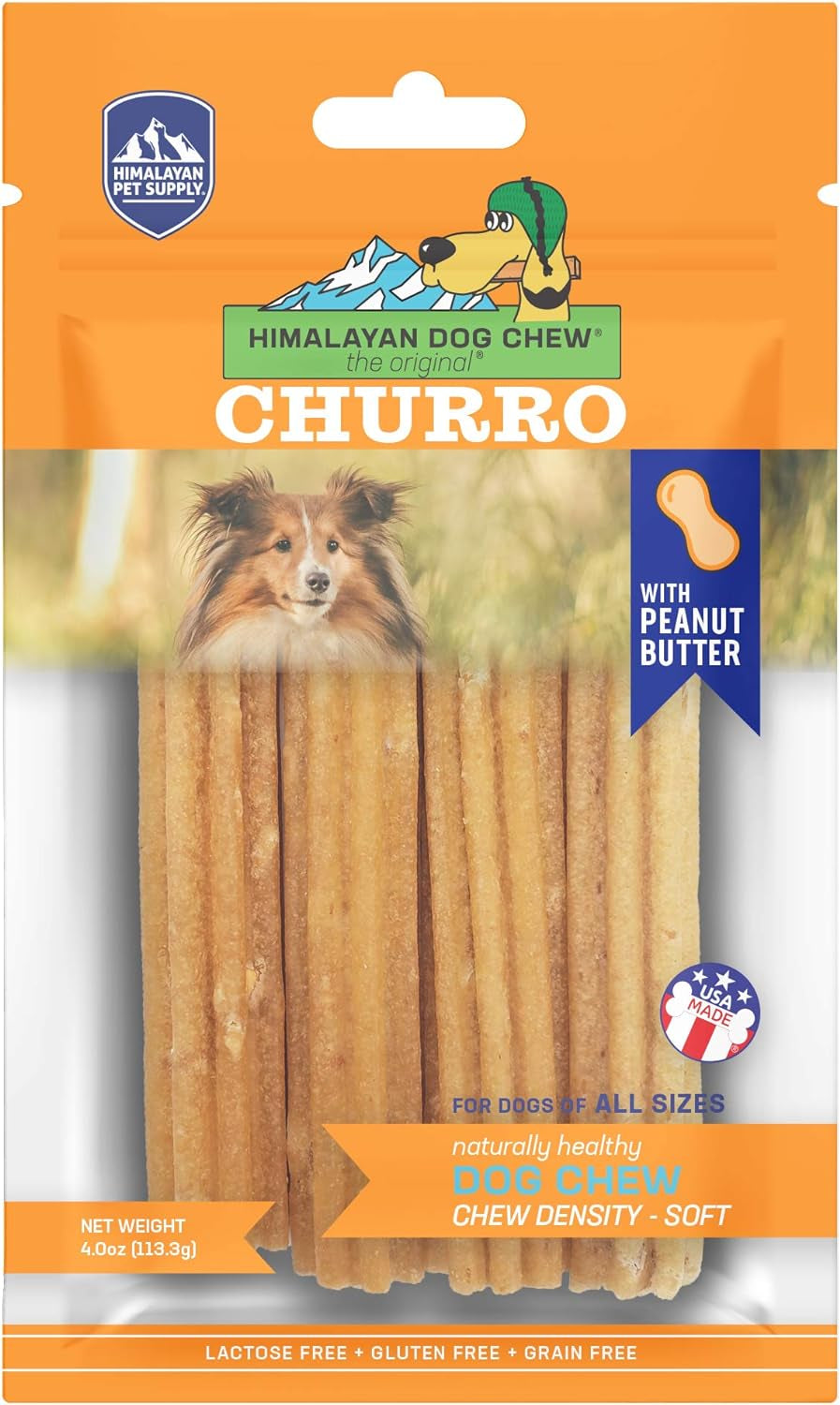 Yaky CHURRO Himalaya Cheese Treats | Lactose Free | Gluten Free | Grain Free | USA MADE | for All Breeds | 4 Churros per Pouch | Original Cheese Flavor