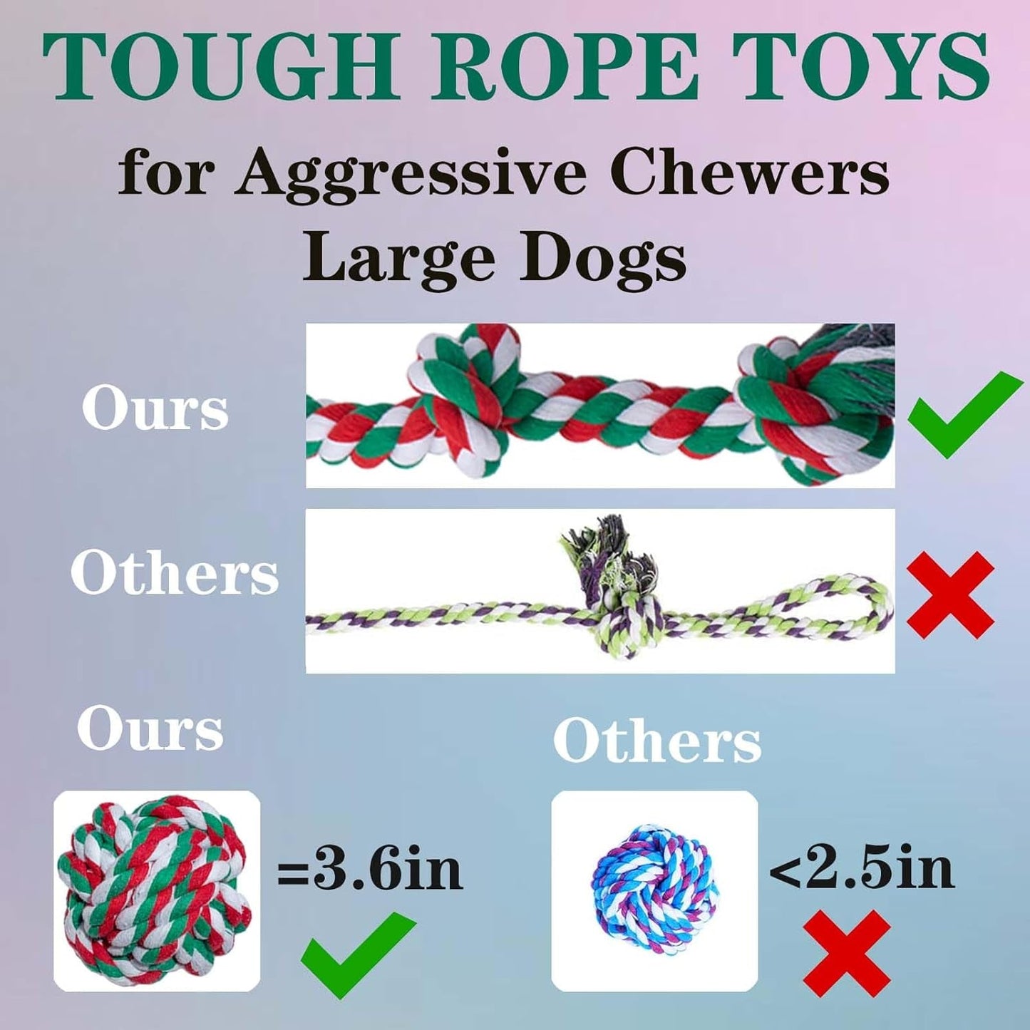 3-Pack Rope Dog Toys for Large Dogs, XL Dog Rope Toys for Aggressive Chewers, 3 Feet 5 Konts Dog Toys for Large Breed