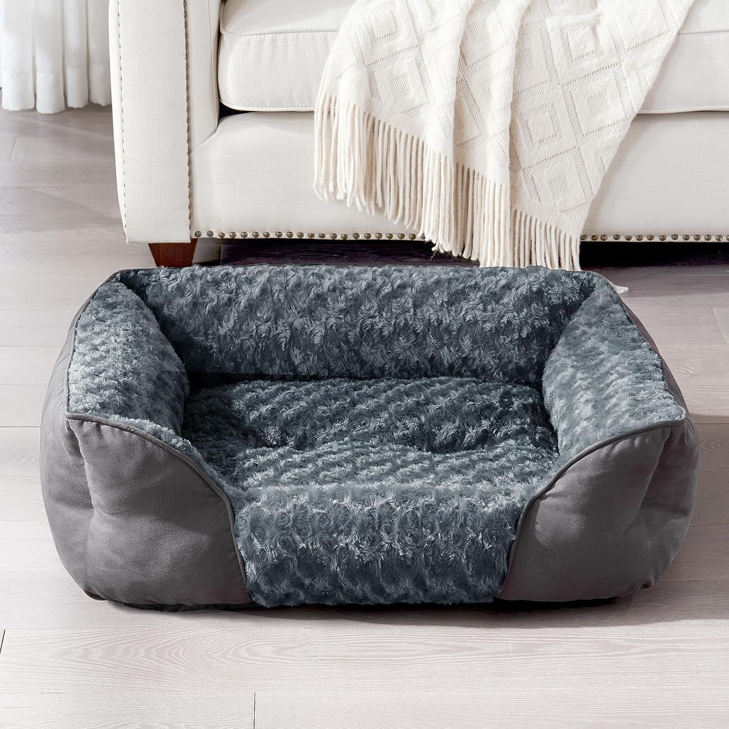 Dog Bed for Medium Small Large Dogs, Rectangle Durable Washable Puppy Bed, Orthopedic Dog Sofa Bed, Textured Soft Calming Sleeping Cat Beds for Indoor with Anti-Slip Bottom