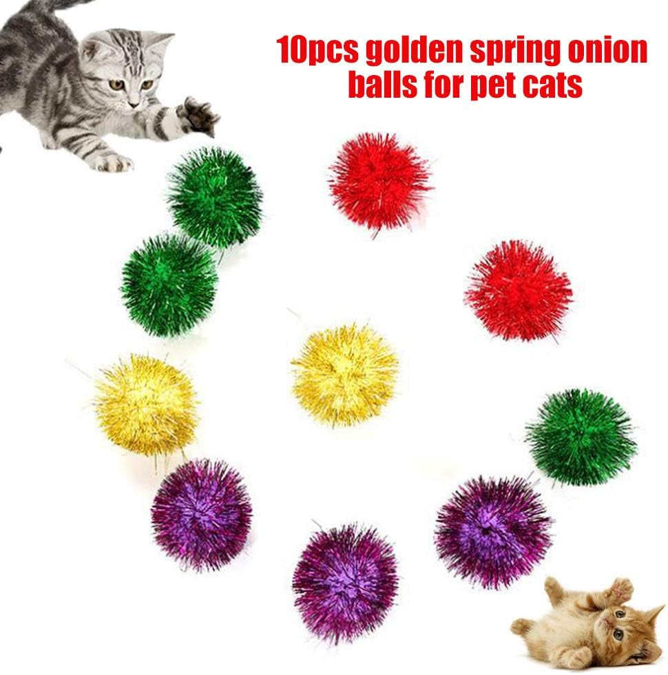 10Pcs Pet Supplies Pet Essentials Funny Pet Cat Kitten Sparkly Glitter Tinsel Pom Balls Chewing Play Toy for Pet Mixed Color