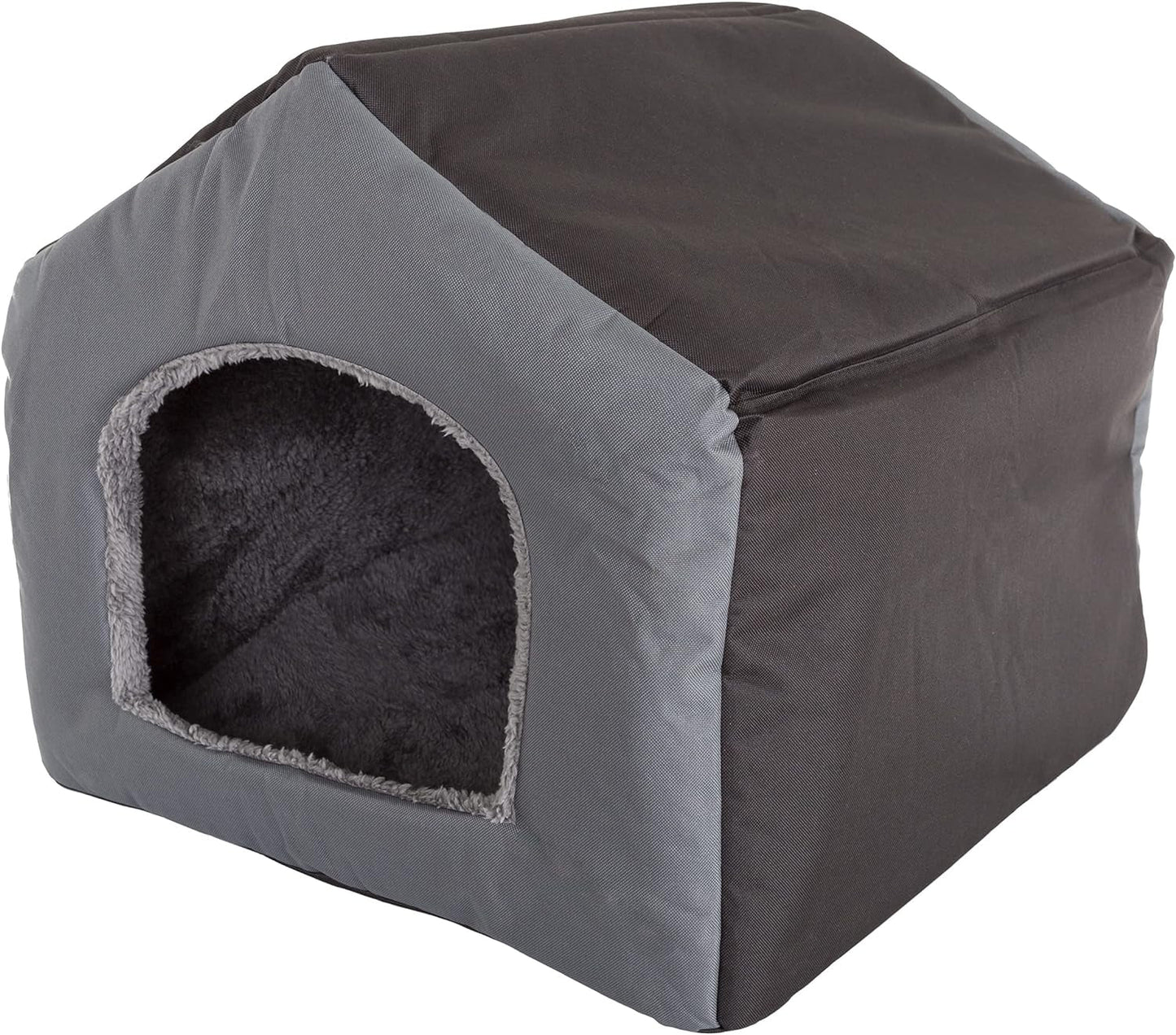 Dog House - Indoor Dog House with Removable Sherpa Cushioned Pad - Pet Bed for Small Dogs, Cats, or Kittens - Dog Houses by PETMAKER (Gray)