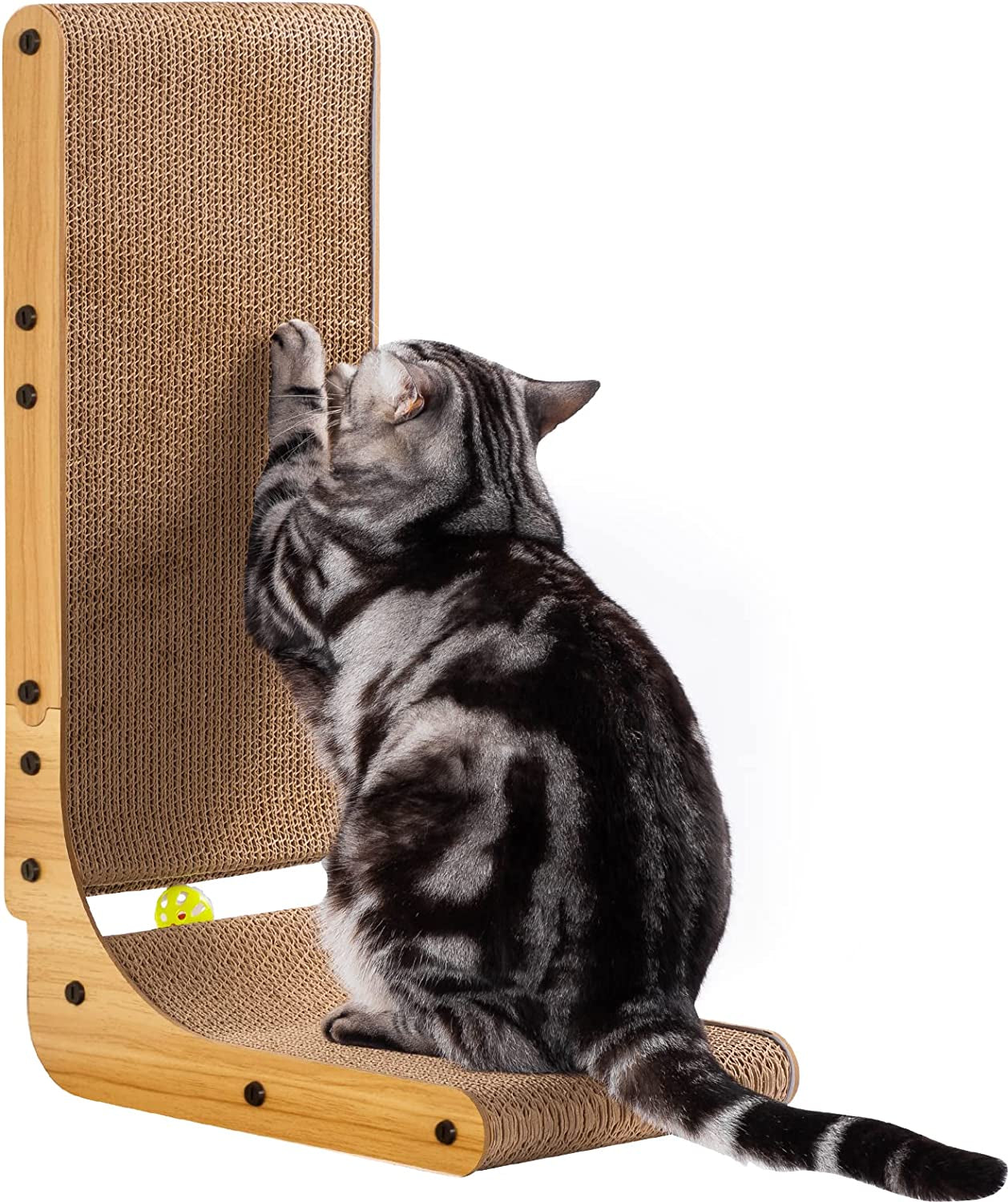 L Shape Cat Scratcher, 26.8 Inch Cat Scratchers for Indoor Cats, Protecting Furniture Cat Scratch Pad, Cardboard Cat Scratching with Ball Toy, Catnip, Large