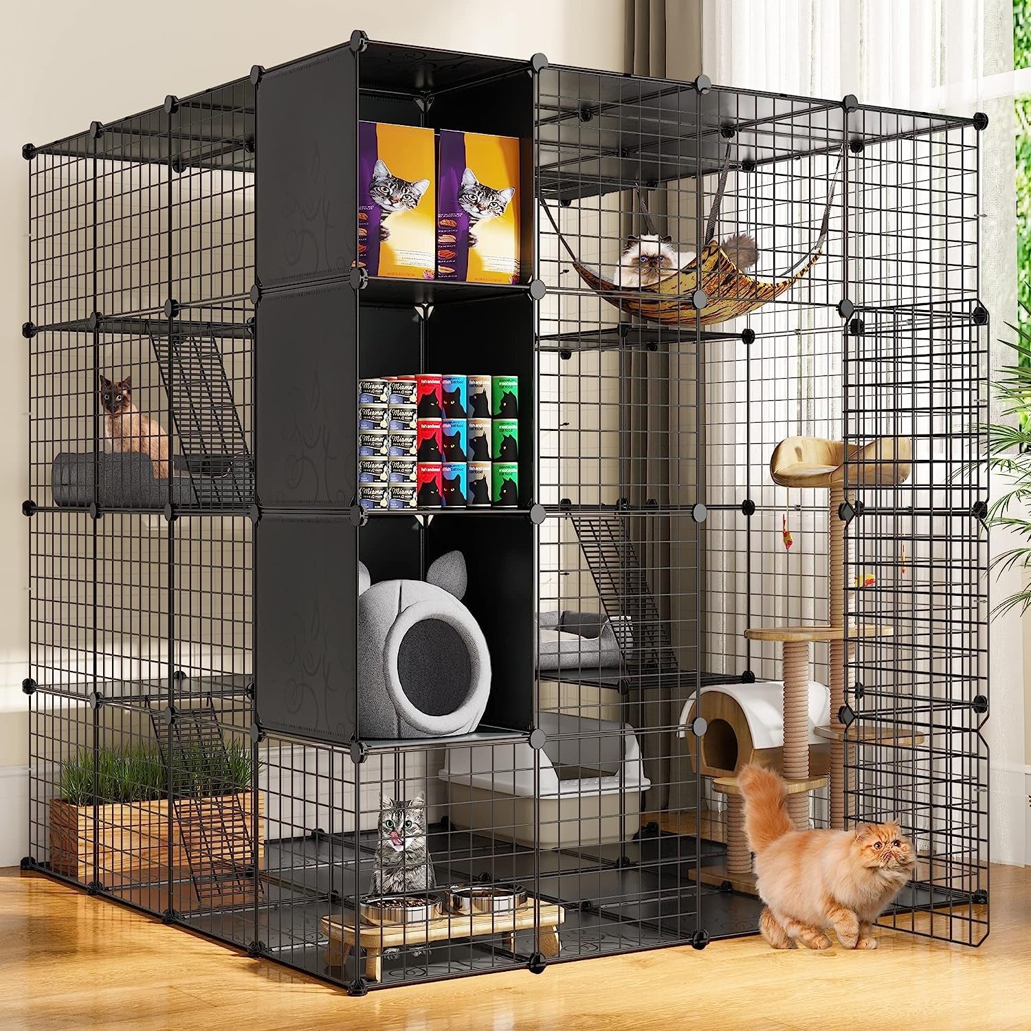 YITAHOME Large Cat Cage Indoor Enclosure Metal Wire 4-Tier Kennels DIY Cat Playpen Catio with Large Hammock for 1-3 Cats