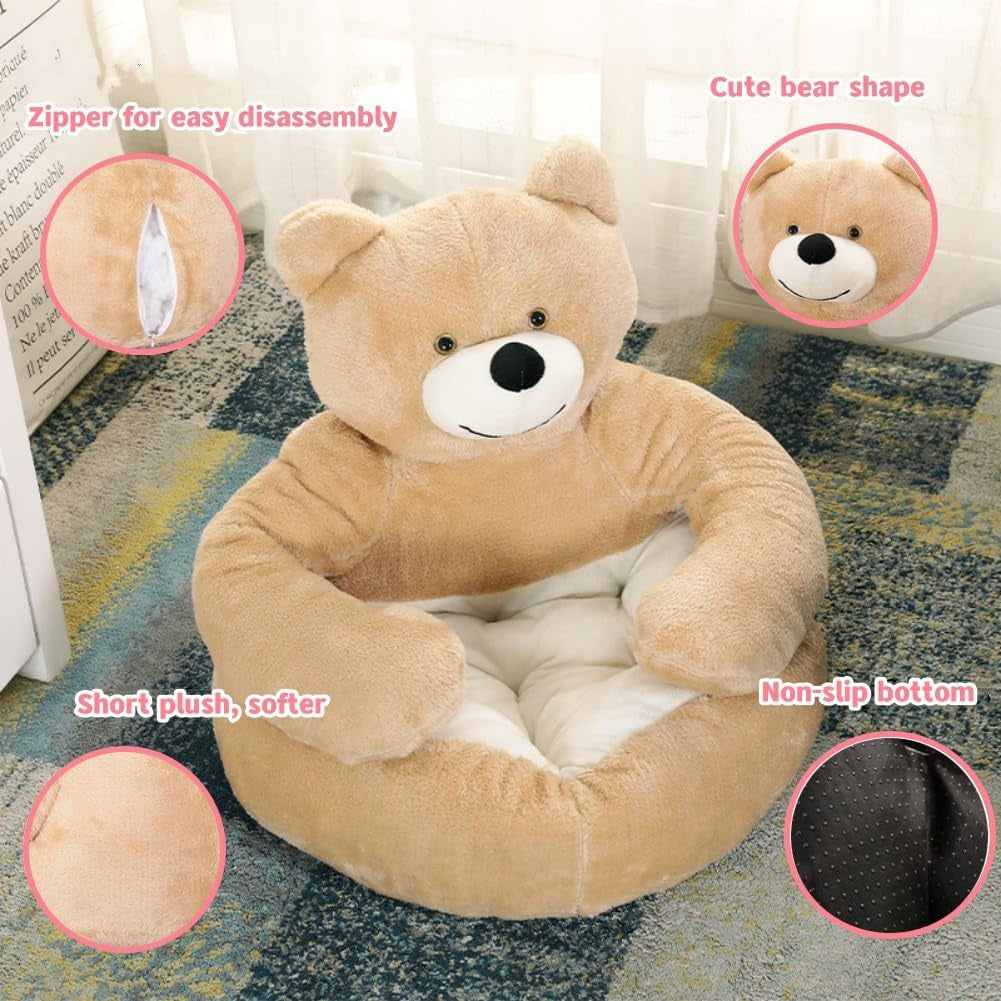 Cute Cuddler Bear Dog Beds, Soft Plush Pet Beds for Cat & Dog Warming Comfy Calming Bear Hug Kennel Pad for Medium Small Dogs Puppy Kitty (Large, Khaki)