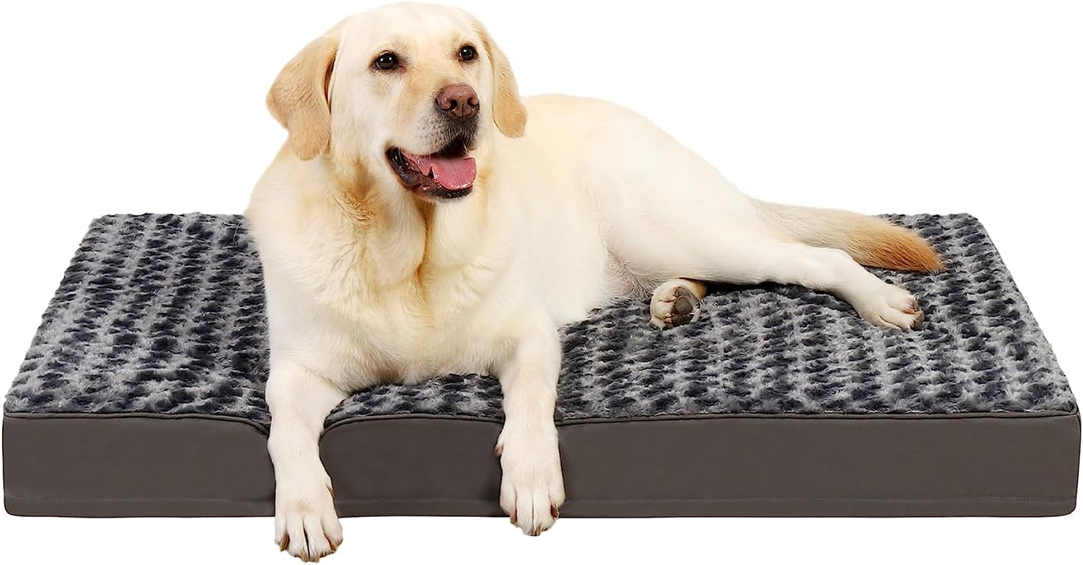 MIHIKK Dog Bed for Large Dogs, Orthopedic Dog Bed with Removable Washable Cover, Egg Crate Foam Dog Mattress Nonskid Bottom, Comfy anti Anxiety Pet Bed Mat, 35X22 Inch, Dark Gray