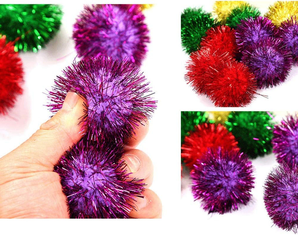 10Pcs Pet Supplies Pet Essentials Funny Pet Cat Kitten Sparkly Glitter Tinsel Pom Balls Chewing Play Toy for Pet Mixed Color