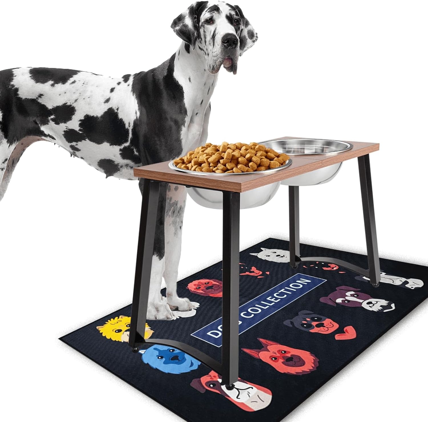 𝐗-𝐋𝐚𝐫𝐠𝐞 Elevated Dog Bowls for Extra Large Dogs with Mat,Raised Dog Bowl Stand for Large Breed Adjusable Height Dog Feeder with Two 3L(𝟏𝟑𝐂𝐔𝐏𝐒) Stainless Steel Dog Food Bowls