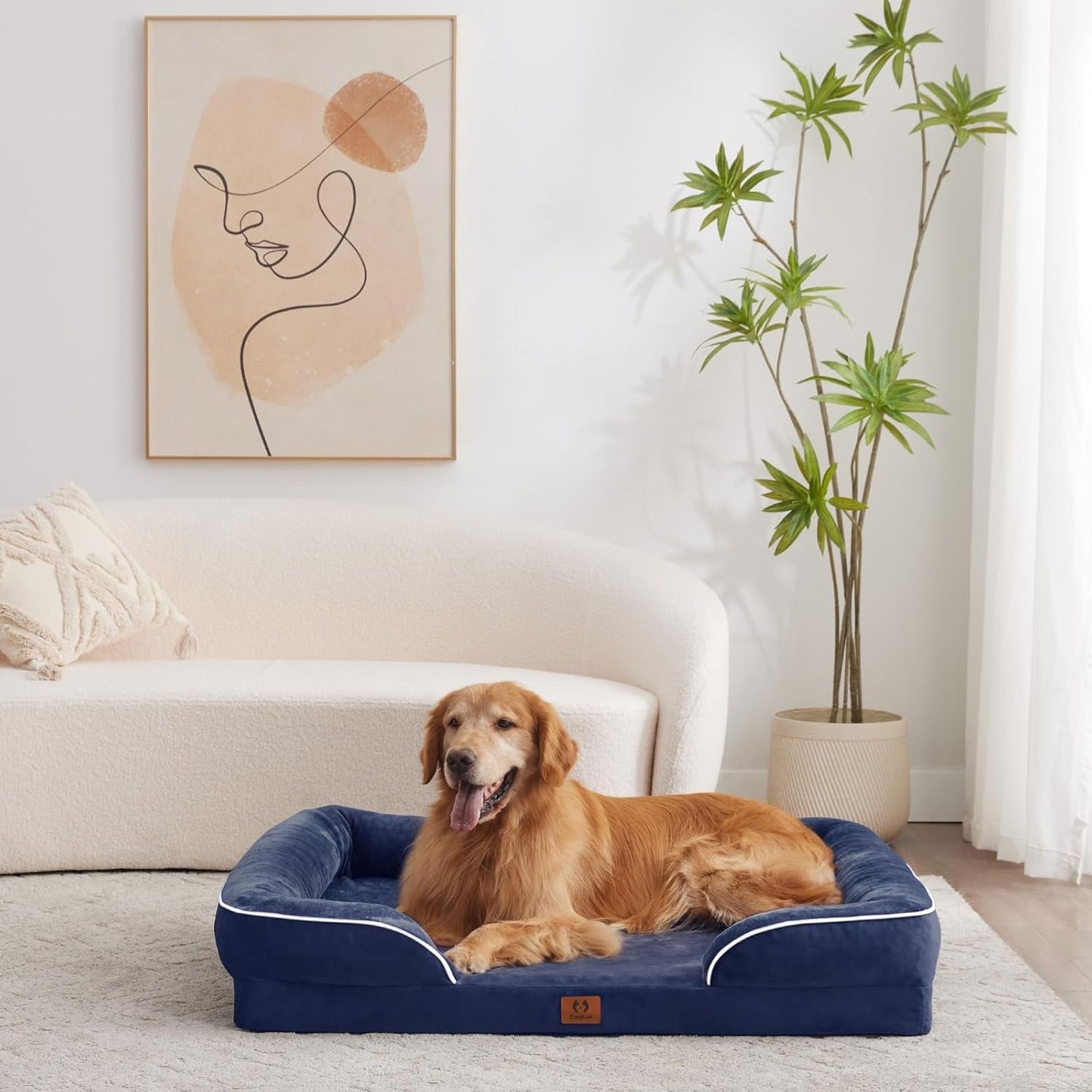 Cozylux Orthopedic Dog Bed for Extra Large Dogs - XL Washable Dog Sofa Bed Large, Supportive Foam Pet Couch Bed with Removable Washable Cover for Dogs up to 90 Lbs Navy Blue