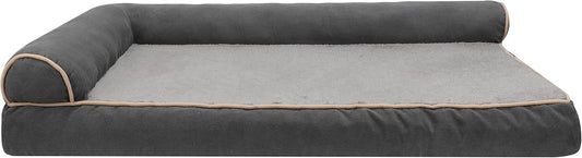 Jumbo XL Orthopedic Dog Bed - Two-Tone Faux Fur & Suede L-Shaped Chaise with Removable Washable Cover