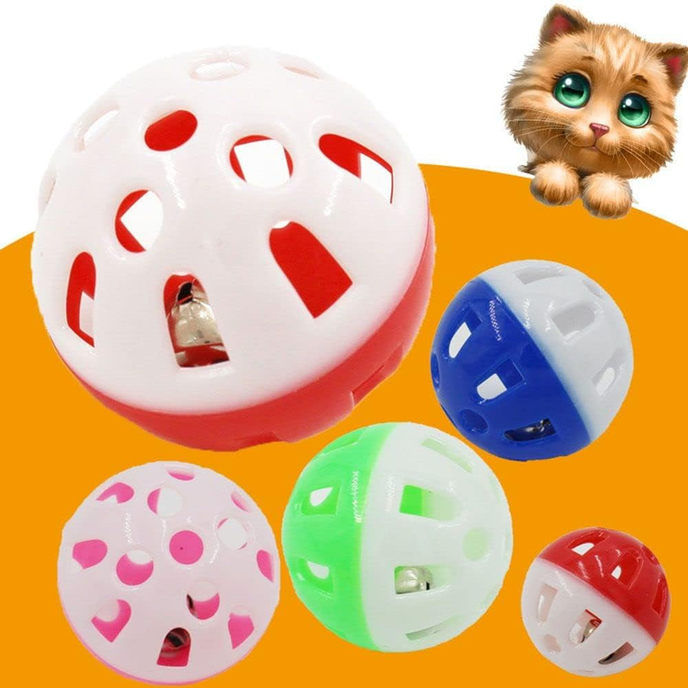 10Pcs 1.5 Inch Cat Toy Ball with Bell, Plastic Lattice Jingle Balls Kitten Chase Pounce Rattle Toy Pet Training Supplies, Random Color