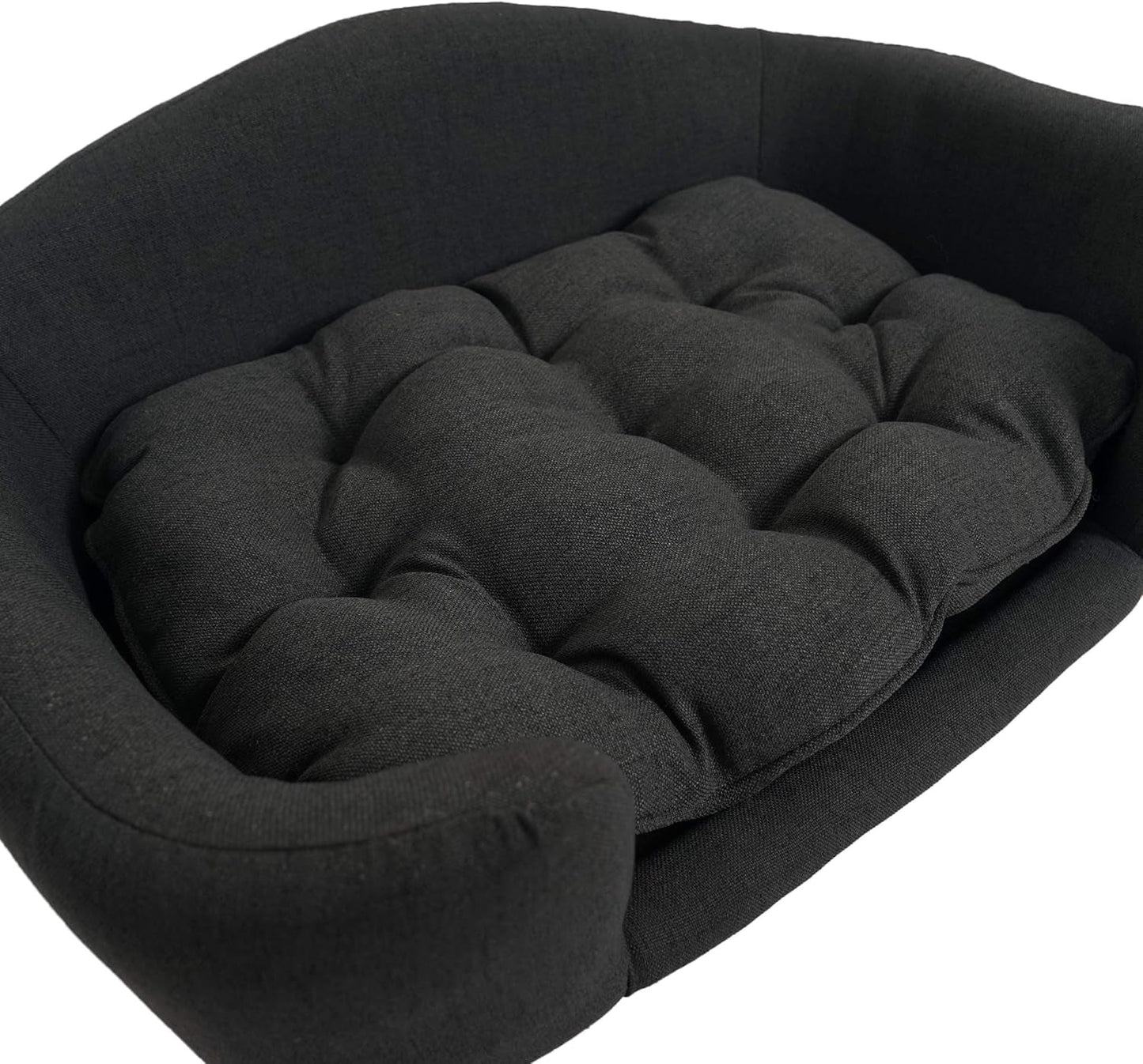 Gdfstudio Mid Century Small Plush Pet Bed, Dark Gray and Natural Finish