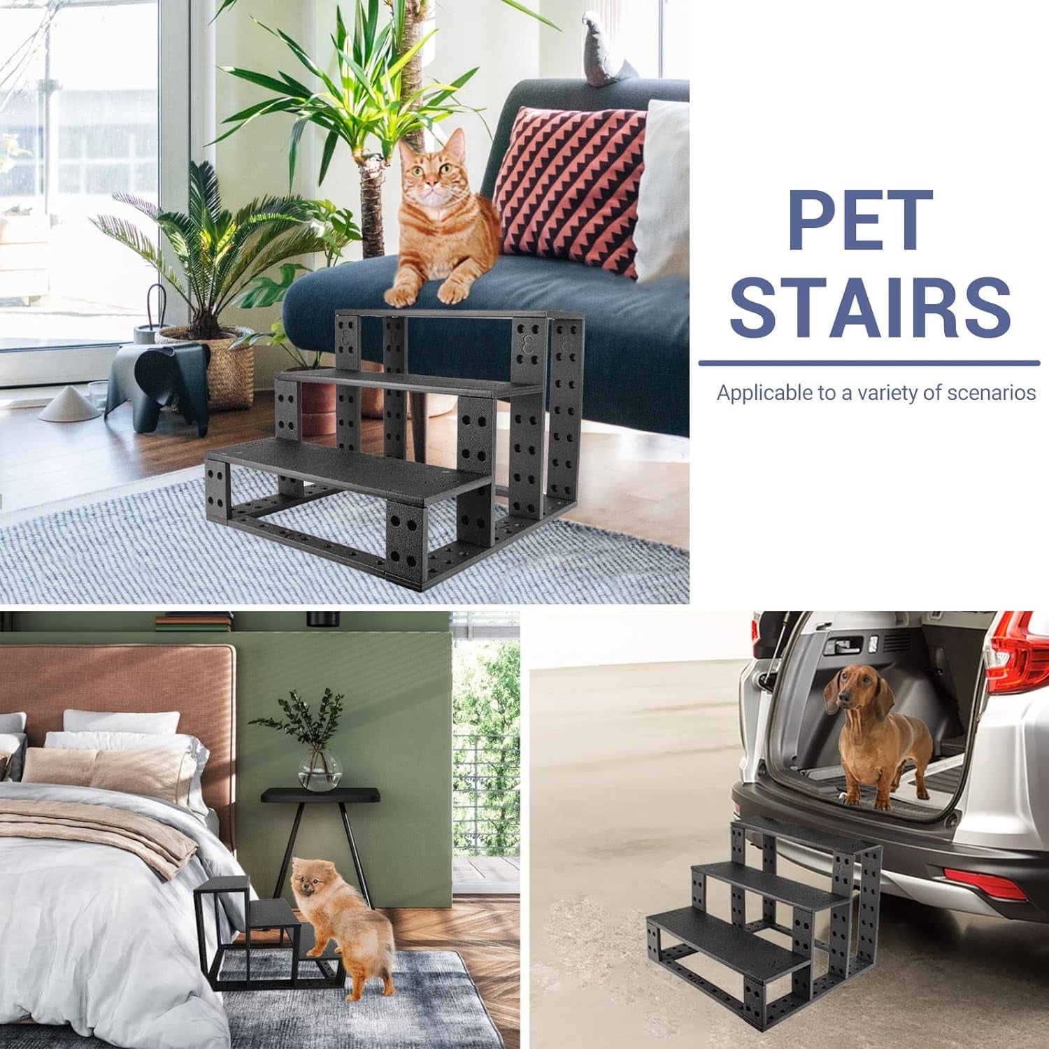 Dog Stairs for Small Dogs, 3 Steps Dog Steps for Bed Couch, Stairs for Small Dogs to Get on Bed, Easy Install Pet Stairs for Small Dogs, Cats