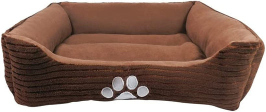 Long Rich HCT REC-005 Reversible Rectangle Pet Bed with Dog Paw Printing, Coffee, by Happycare Textiles, 25 by 21 Inches