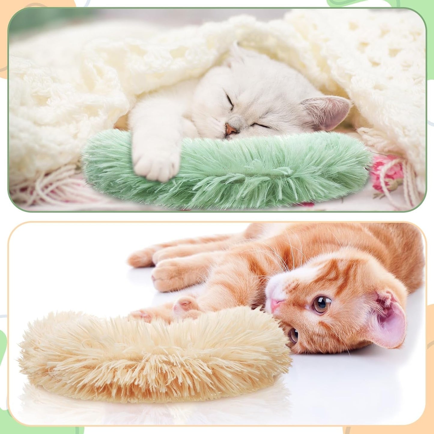 3 Pcs Cat Calming Pillows Cat Catnip Toys for Indoor Cats Fluffy Cat Bed Pillow Interactive Cat Kicker Toys for Kitten Puppy Chasing Chewing Exercising, Blanket and Carrier, 3 Colors