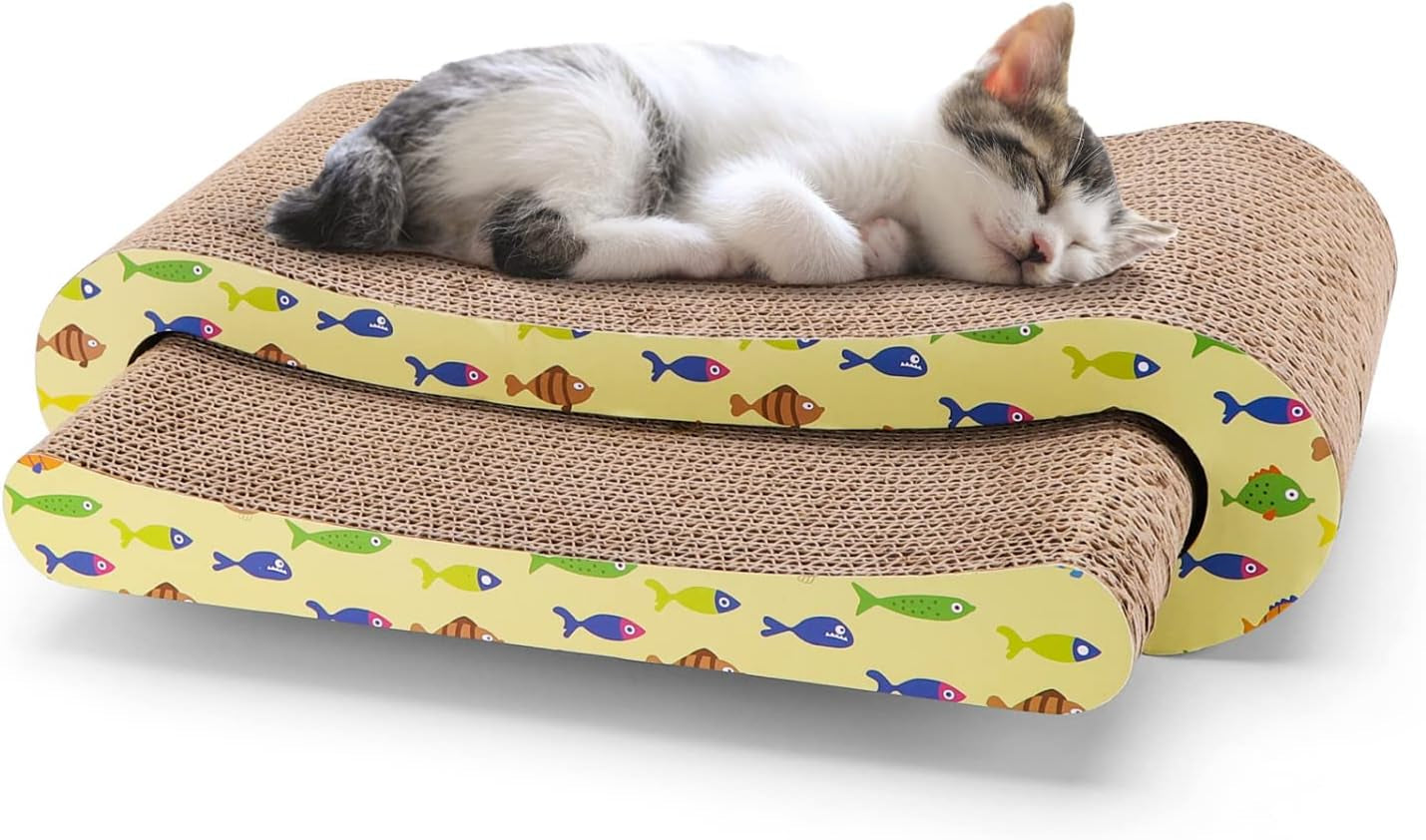 Nobleza Cat Scratcher Cardboard, 2 in 1 Reversible Scratching Pad, Recyclable Corrugated Scratch Toy with Cat-Head Shape, Cat Scratch Lounge for Furniture Protection