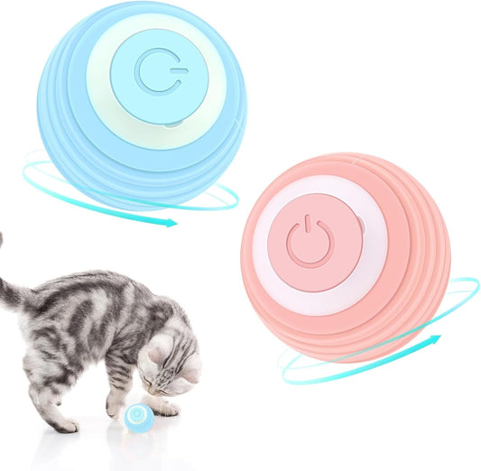 2 Packs Cat Toy Ball Smart Interactive Cat Ball, Indoor Automation Interactive Cat Toy, USB Charging with LED Light Cat Toy, Blue and Pink