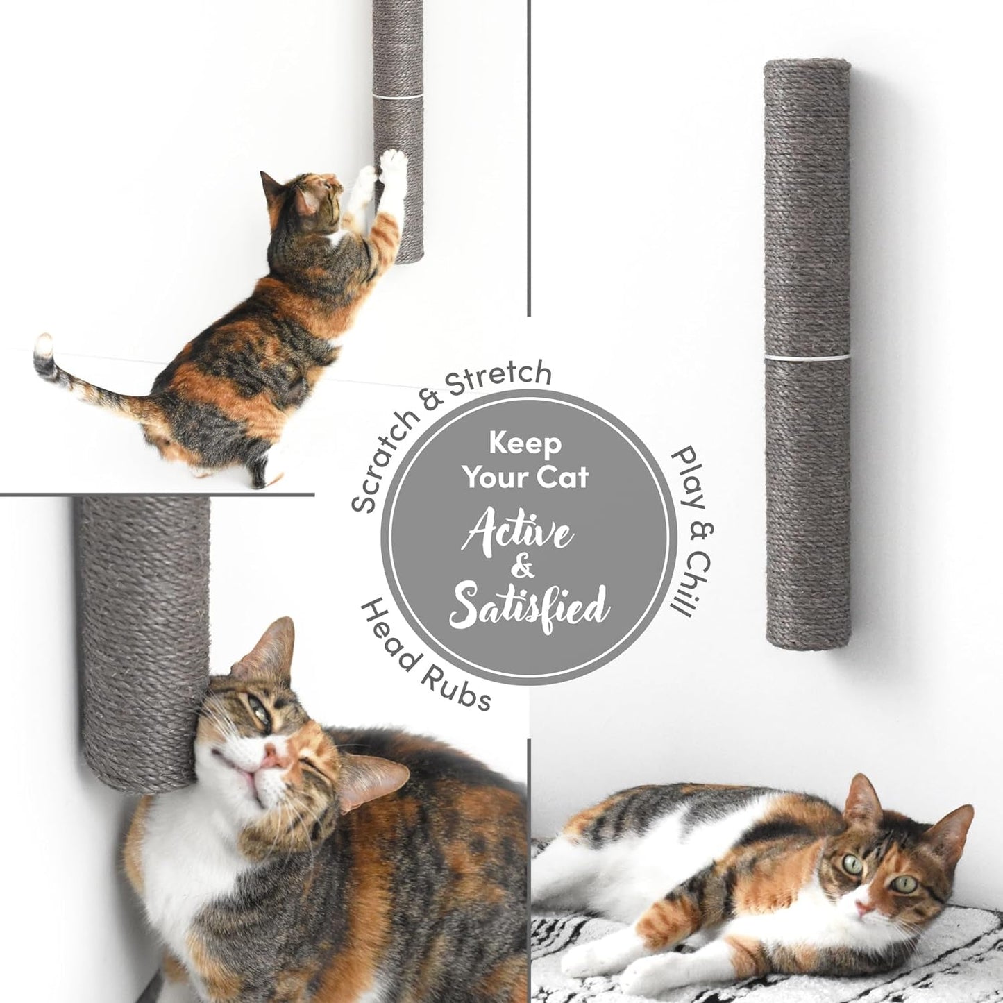 18" Compact Wall Mounted Cat Scratcher, Sisal Scratching Post - Grey