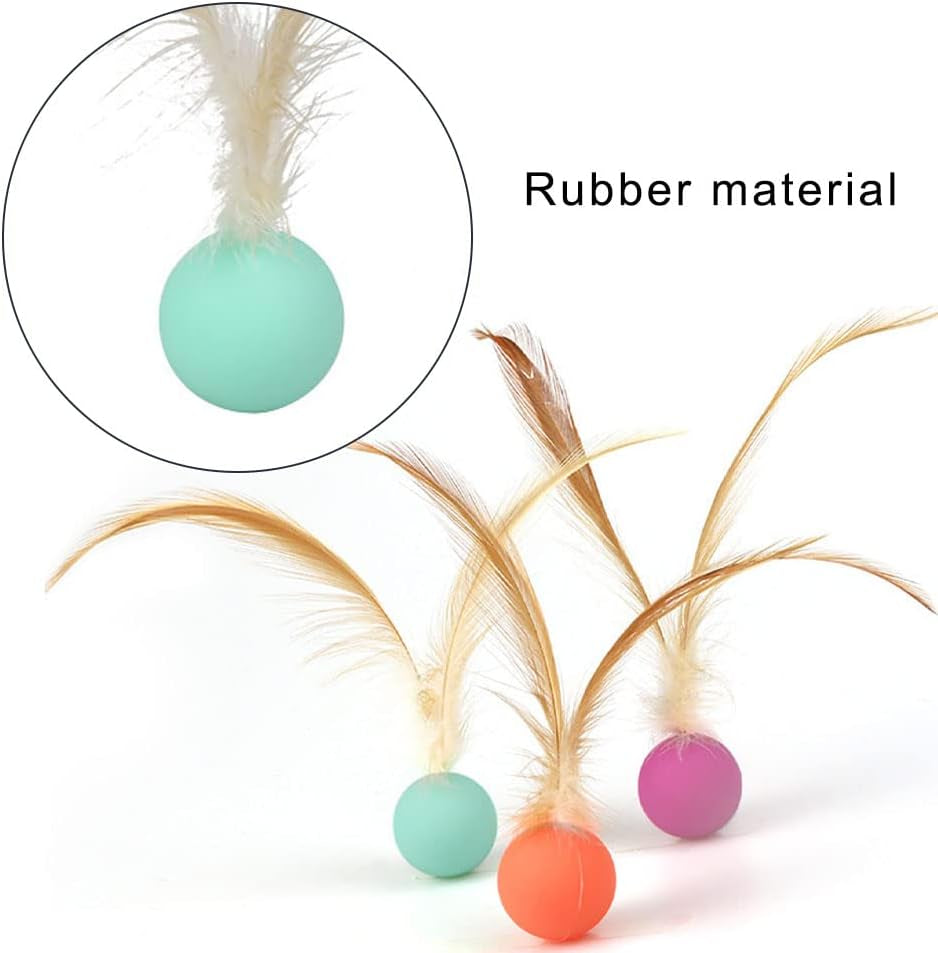 3 Pcs Cat Toy Balls Bite Resistant Cat Toys Bouncy Balls with Feathers High Rebound Pet Interactive Kitten Toys for Cats Indoor and Outdoor Play Interaction