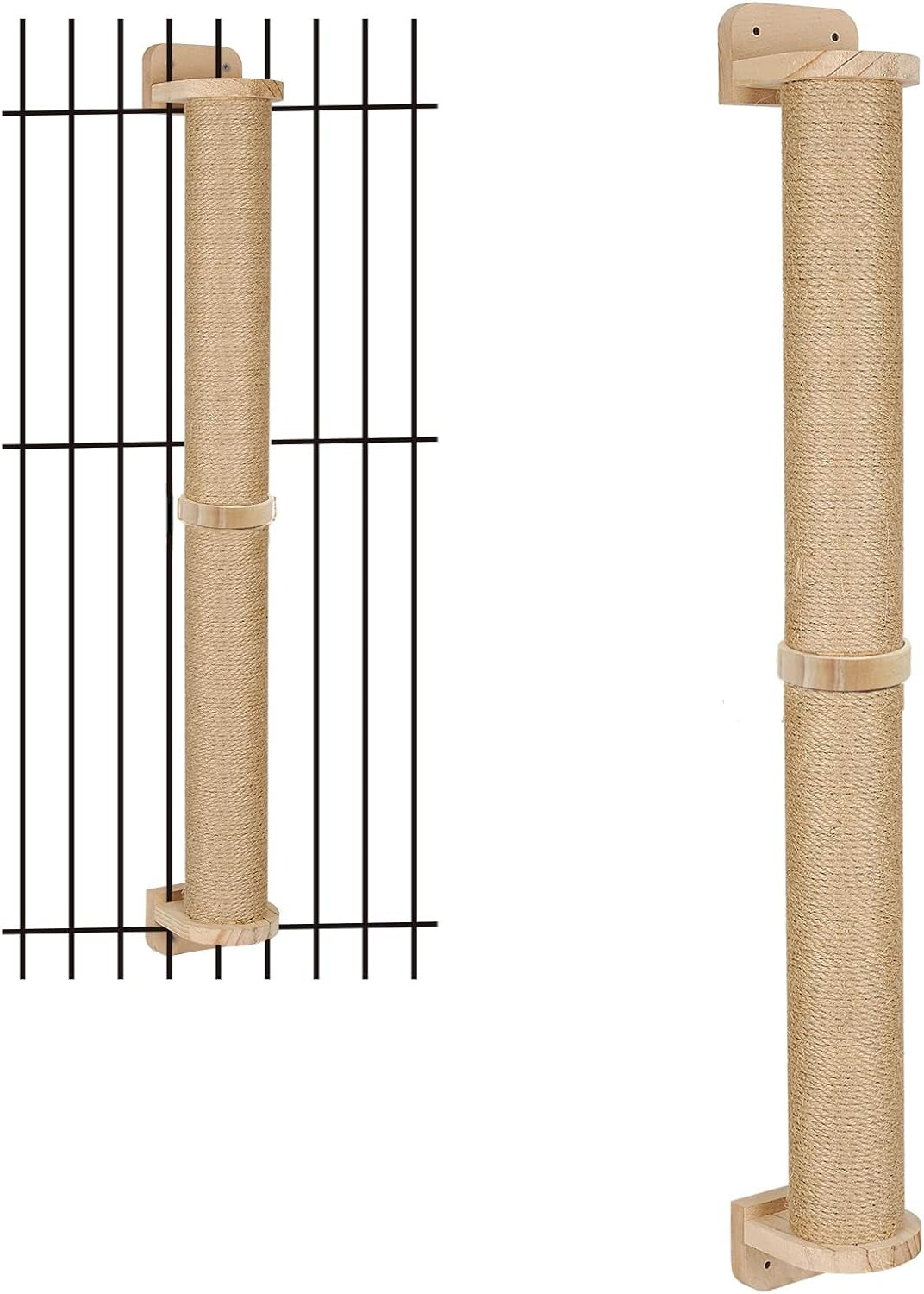 2 Tier Cat Wall Wood Sisal Scratching Post for Indoor - 37 Inch Tall- Vertical or Horizontal Wall Mounted Cat Scratcher, Cat Scratching Board, Cat Activity Trees Cat Wall Furniture Shelves