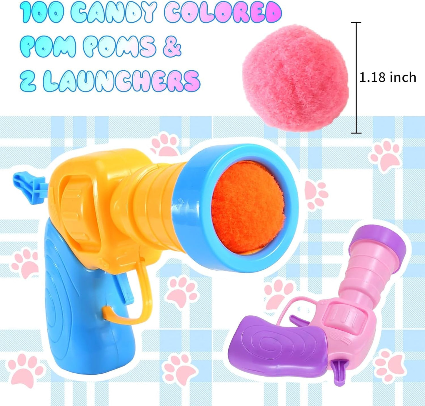 2 Pack Cat Ball Toy Launcher - Includes 100 Colorful Plush Cat Balls and Exciting Launcher Set for Hours of Interactive Fun and Exercise