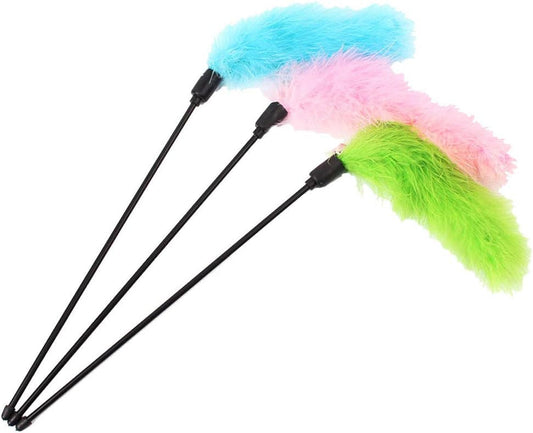 3Pcs Solid Color Short Stick Funny Plush Stick Toys Wand Stick for Pet Cat (Random Color) Cat Entertainment Toy