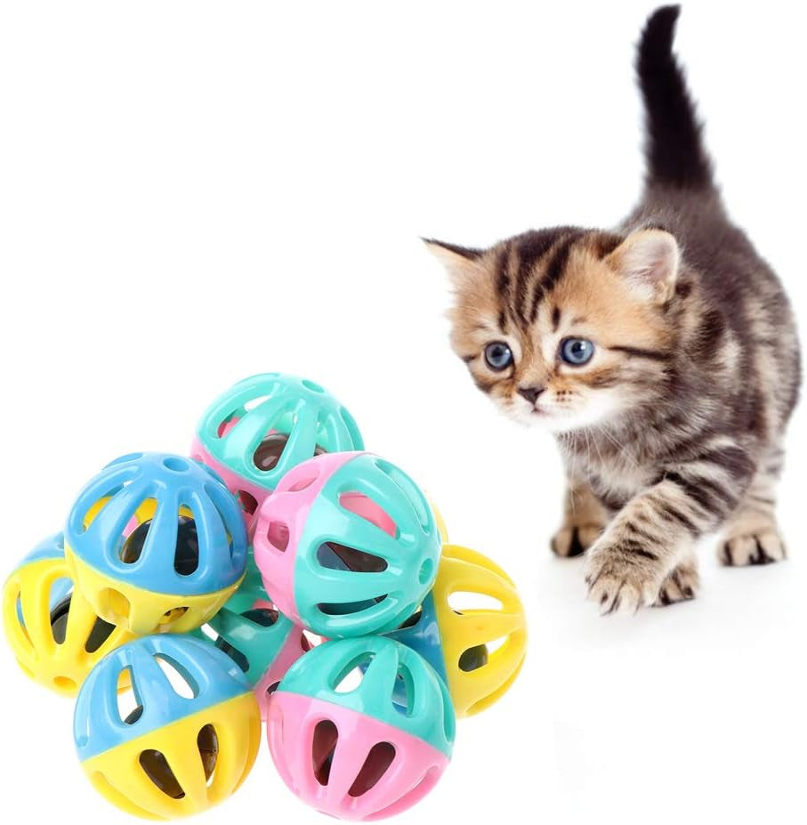 10 Pieces Hollow Ball with Bells Pet Dog & for Cat Training Toys Little Kitten Chew Toys Fun Interactive for Hamst Automatic Spinning Feather Cat Toy Automatic Cat Toys for Indoor Cats Electric