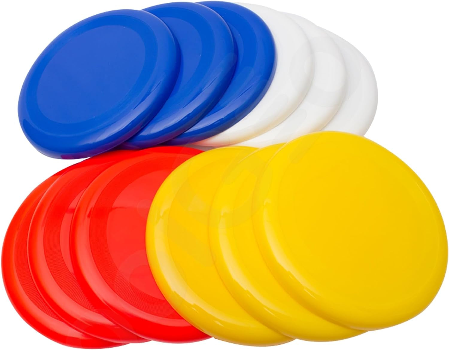 10 Inch Flying Discs Set - Bulk 12 Pack in Red, White, Blue, Yellow