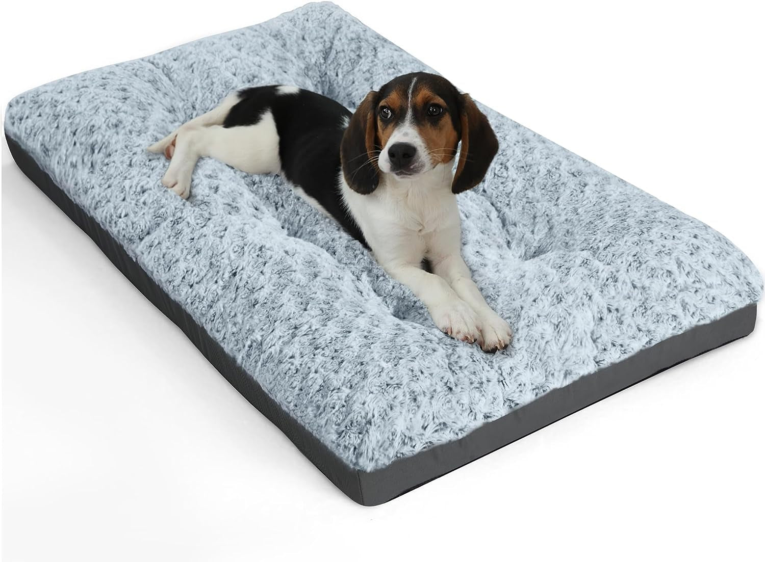 Deluxe Washable Dog Bed for Large Dogs Dog Crate Mat 36 Inch Comfy Fluffy Kennel Pad Anti-Slip for Dogs up to 70 Lbs, 36" X 23", Grey