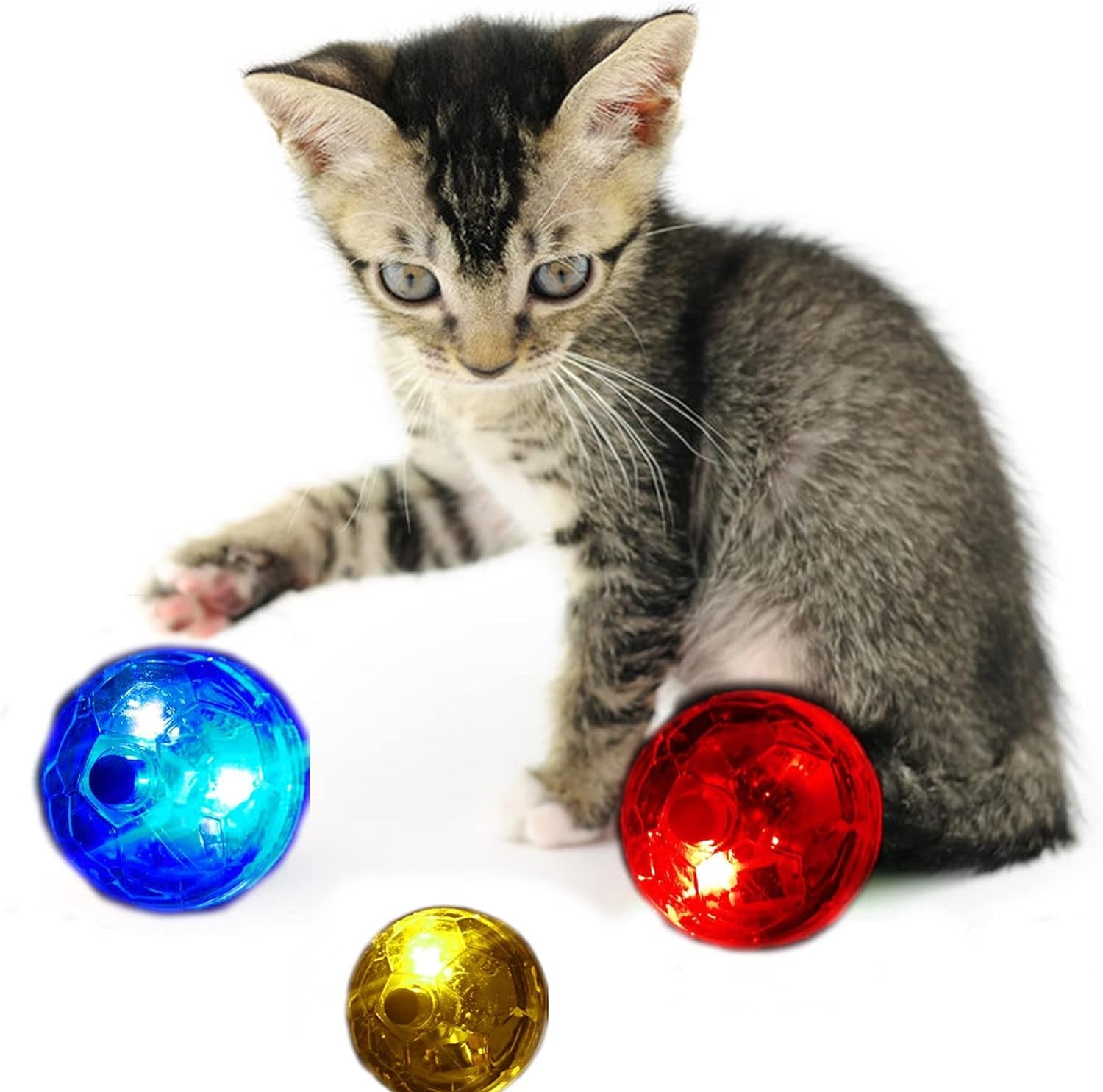 3 Pieces LED Motion Activated Ghost Hunting Cat Ball Light up Paranormal Investigate Cat Balls Interactive Fashion Lighted Glow Jumping Running Exercise Pet Ball Toys for S M L Pets Activity