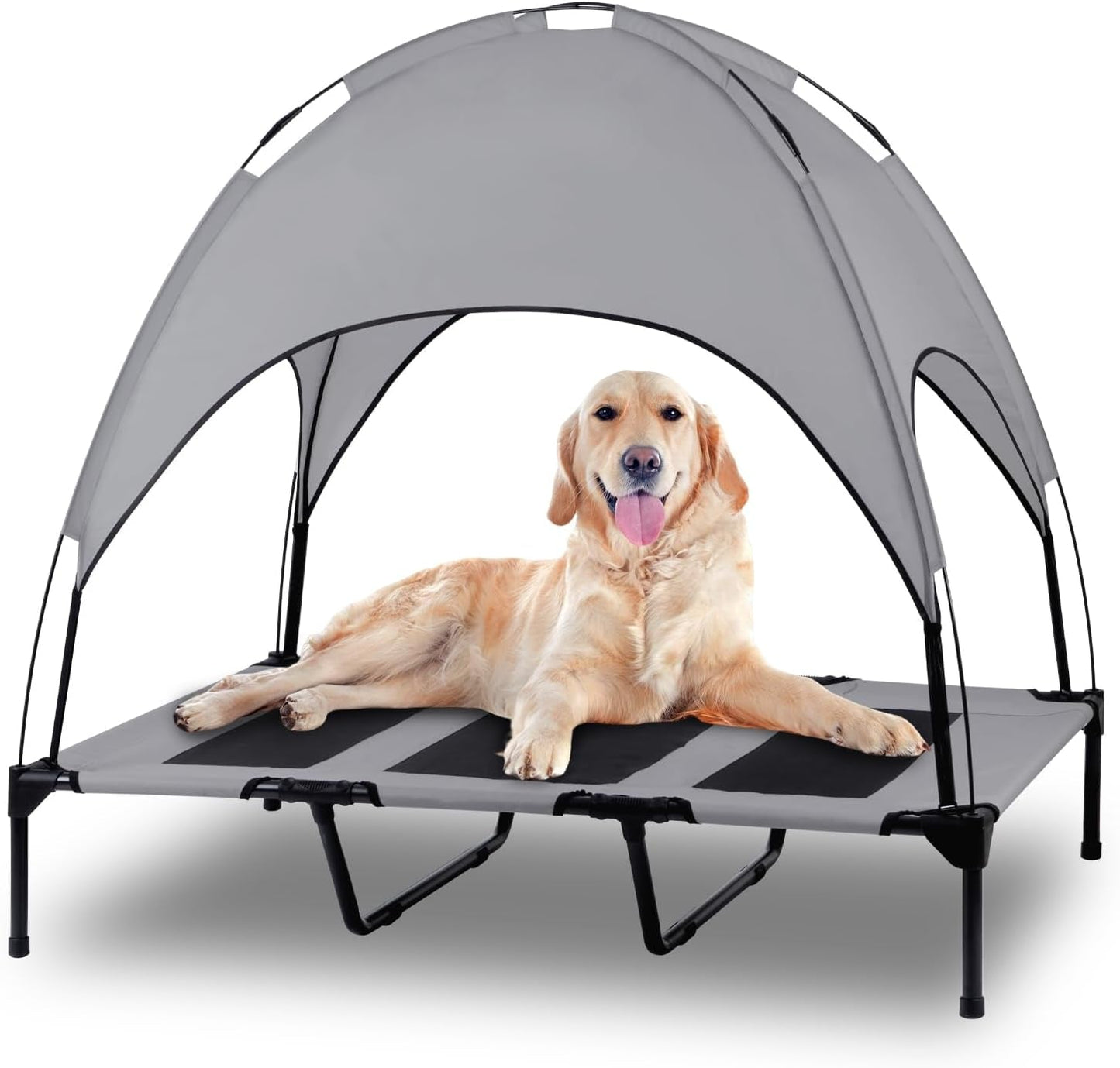 Elevated Outdoor Dog Bed with Canopy, Raised Removable Cover Cooling Dog Beds with Waterpoof Shade Dog Tent outside Portable Dog Cot for Large Dogs Pet (Brown)