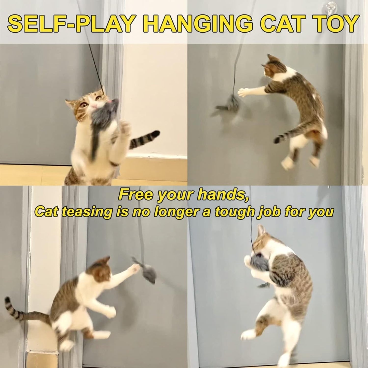 2PCS Door Hanging Cat Toy, Interactive Cat Toys for Bored Indoor Adult Cats, Home Alone Cat Toys Self Play, Cat Door Toy with Adhesive Hooks, Cat Exercise Stimulation Kitten Toys with Mouse