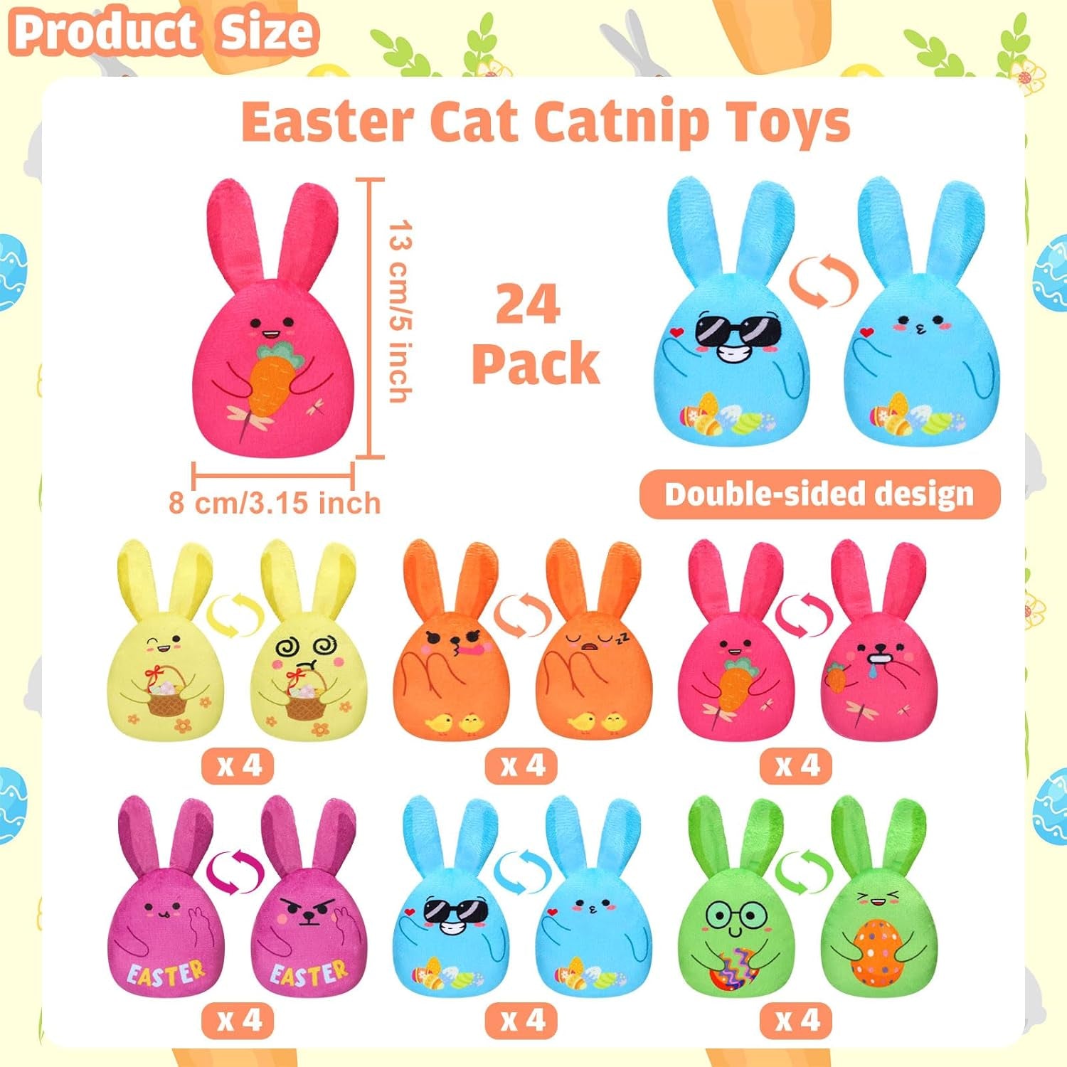 24 Pack Easter Cat Catnip Toys Chew Plush Bunny Toys Bulk Rabbit Cat Interactive Toys Boredom Relief Cat Toys Soft Teething Supplies Cat Chew Toys for Teething Chewing, Easter Pet Gift Set